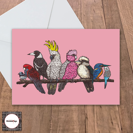 Birds on a Branch Pink Greeting Card + Envelope