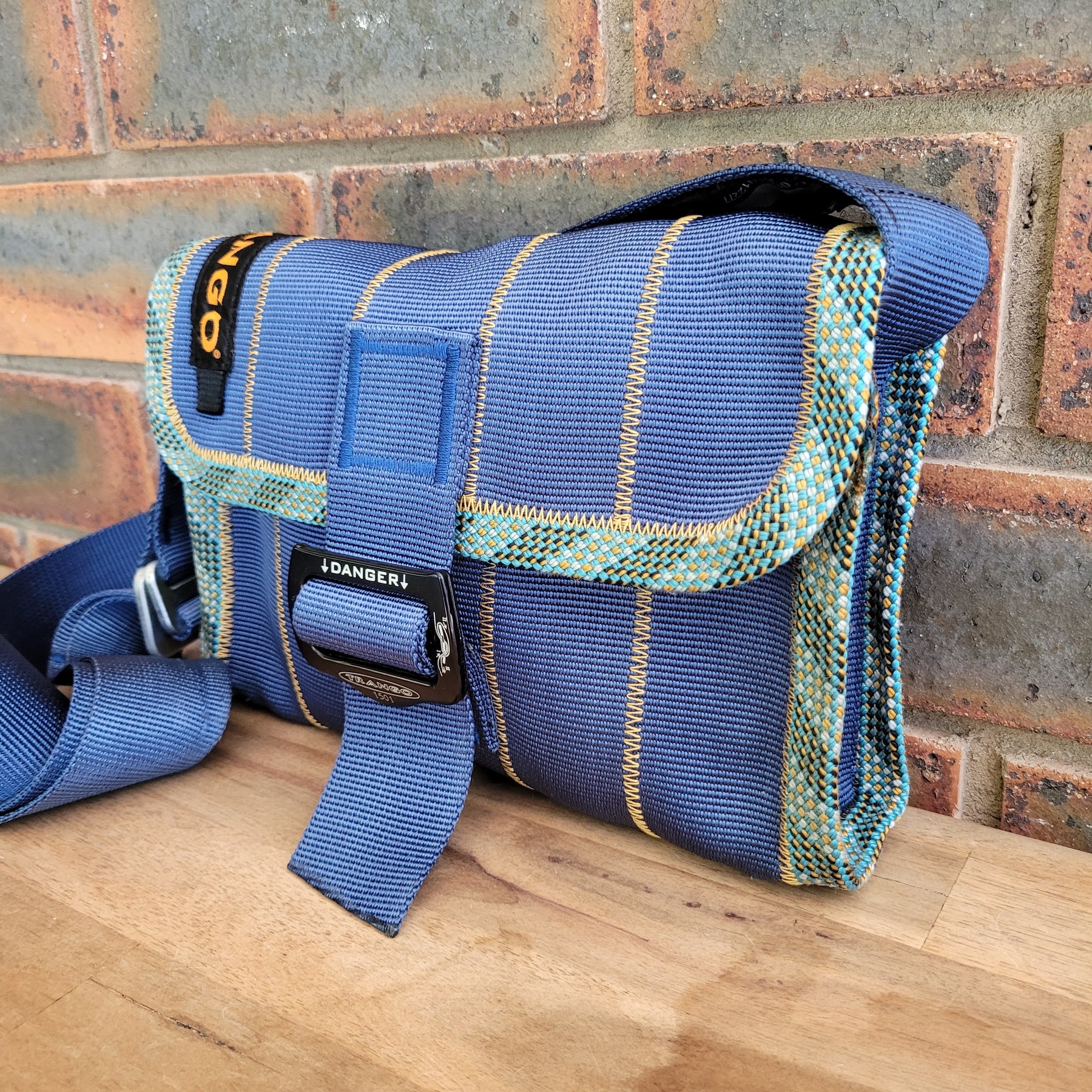 Upcycled Mini Satchel Bag [Blue / Gold]