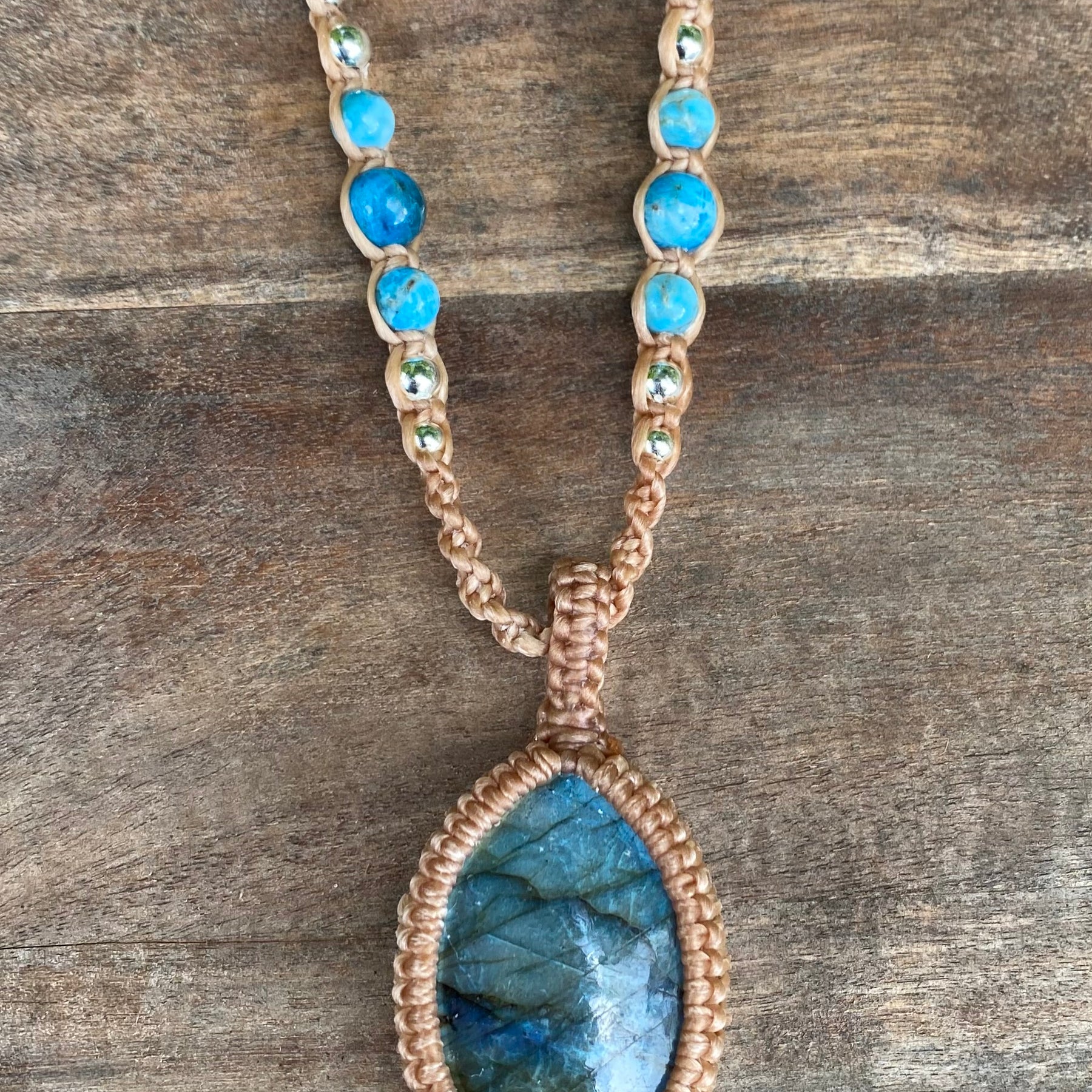 Labradorite Pendant Necklace: Beaded Macrame, Adjustable Boho Gift
