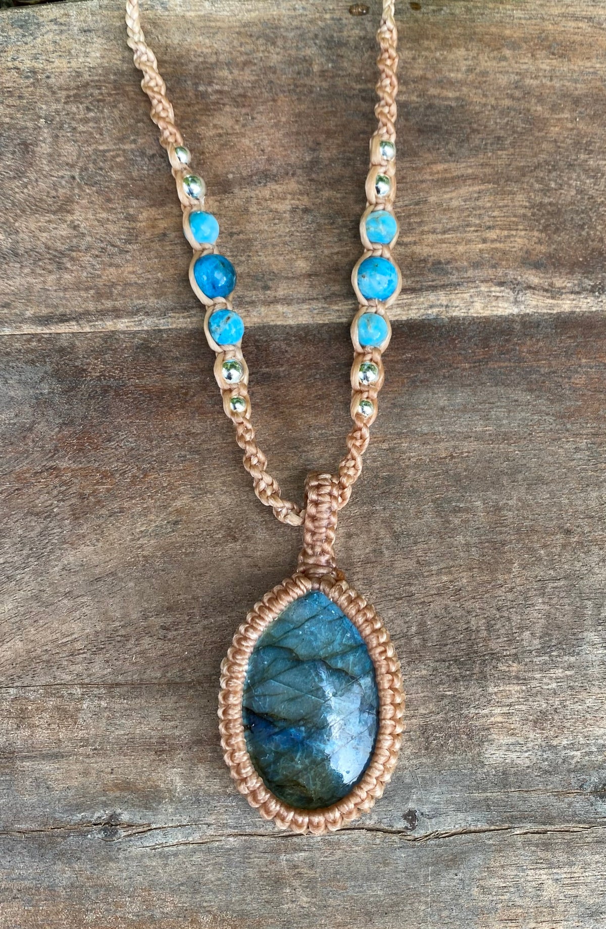 Labradorite Pendant Necklace: Beaded Macrame, Adjustable Boho Gift