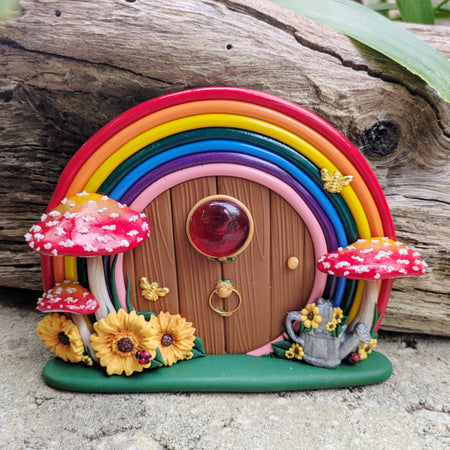Rainbow Fairy Door with Sunflowers & Watering Can