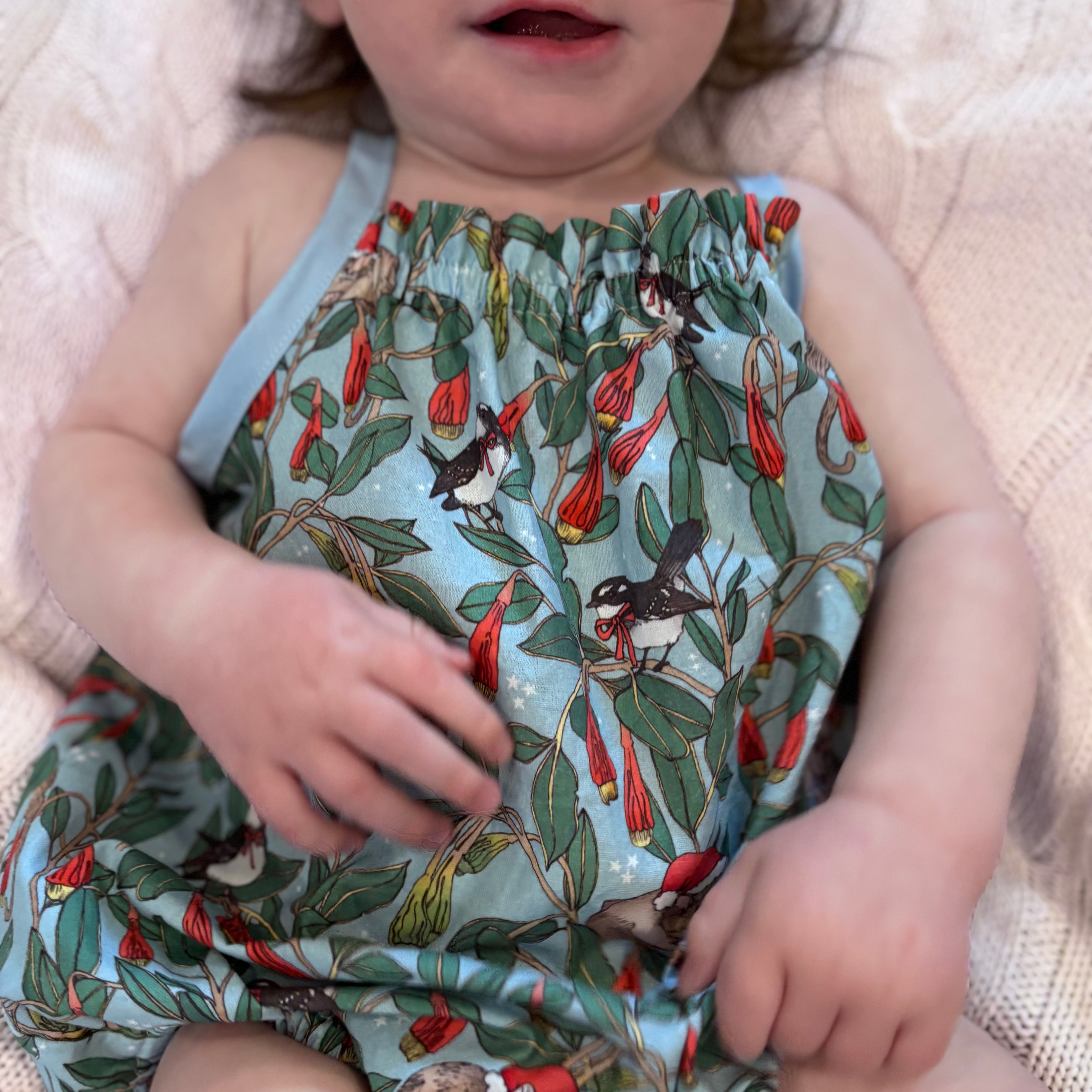 Christmas Baby Girl Romper and Headband Set - Blue Possums