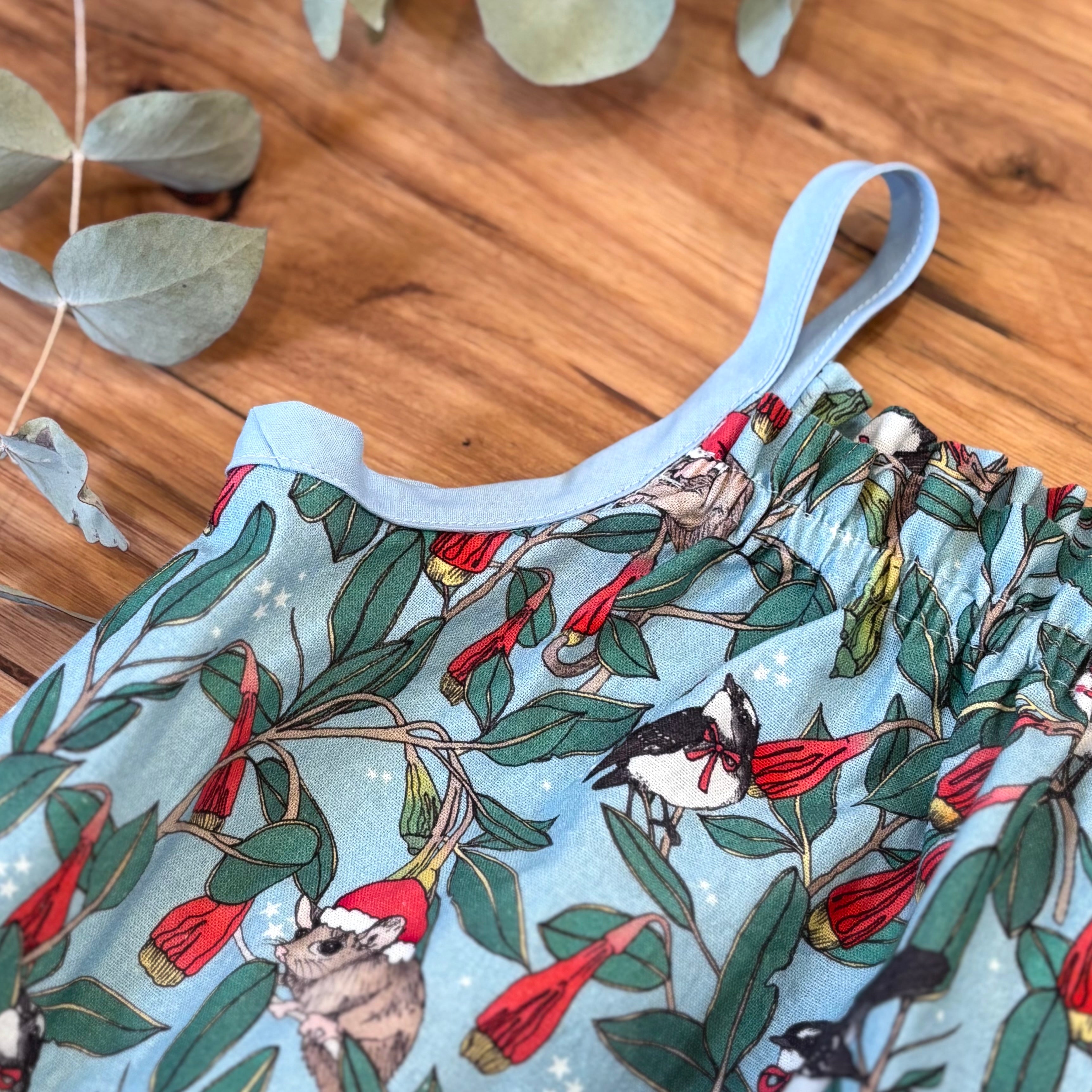 Christmas Baby Girl Romper and Headband Set - Blue Possums