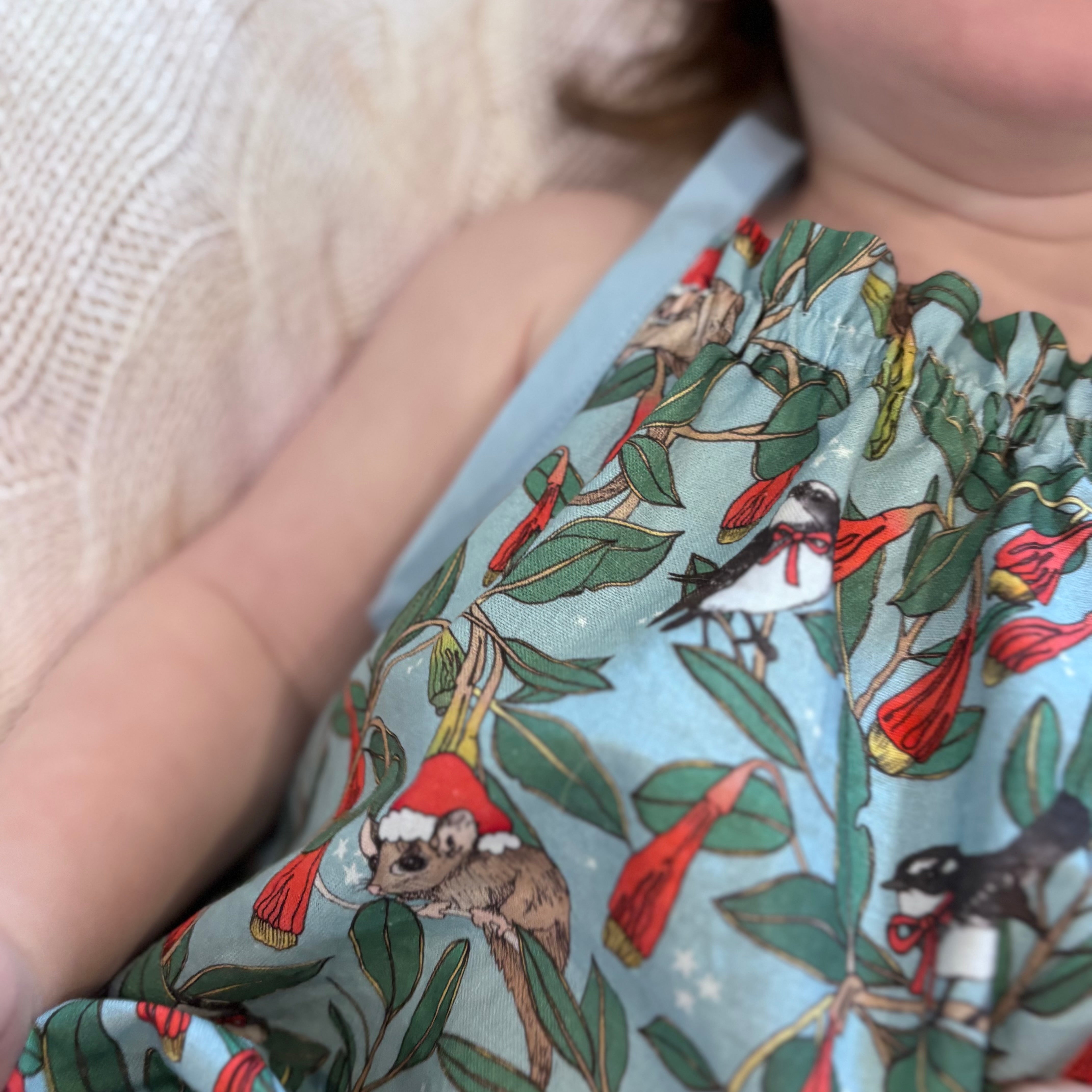 Christmas Baby Girl Romper and Headband Set - Blue Possums