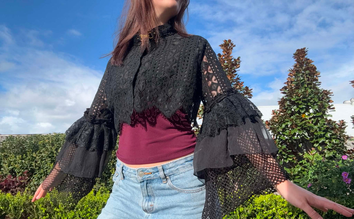 Upcycled Black Lace Bolero Layered Sleeves