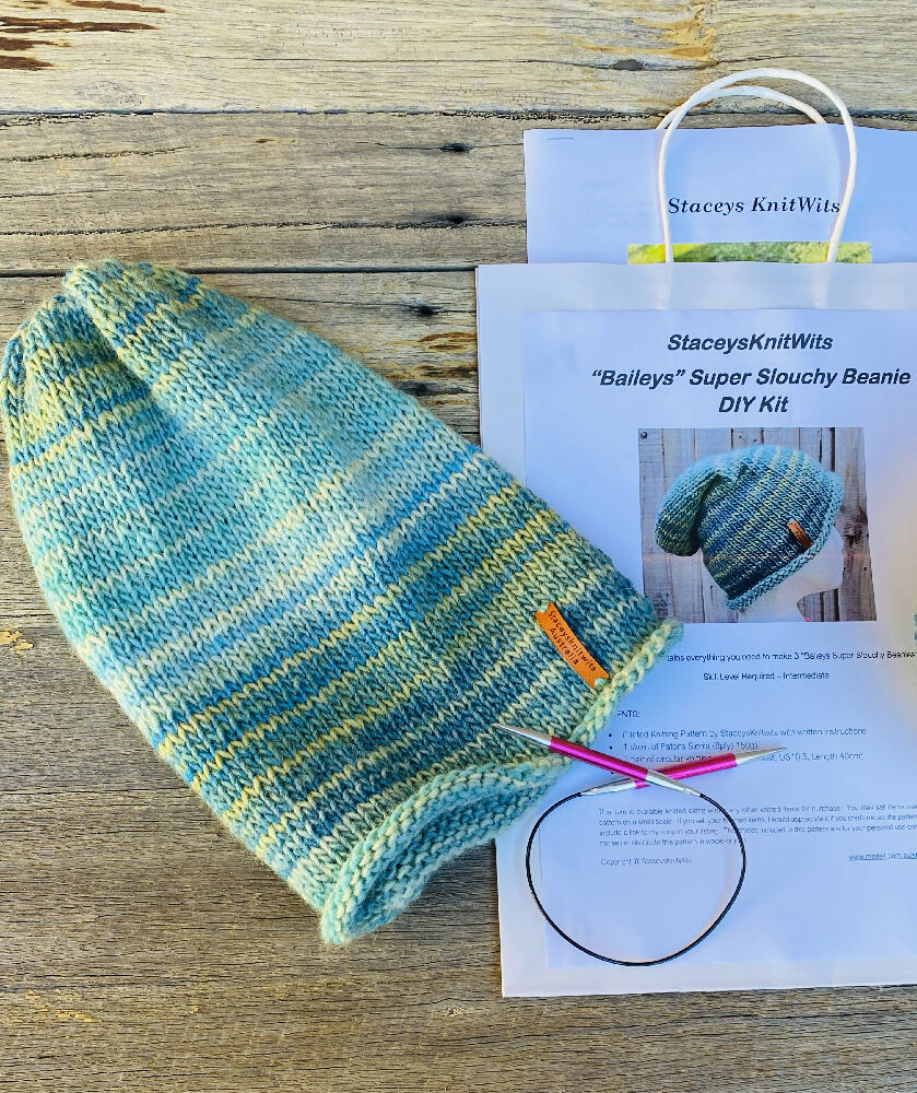 Slouchy Beanie Knitting Kit, Knit 3 Beanies DIY Kit