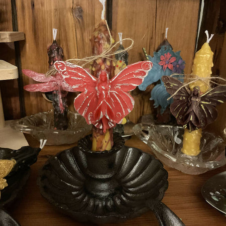 The Faerie Intention Ritual Altar Spell Beeswax Candle Red and Yellow