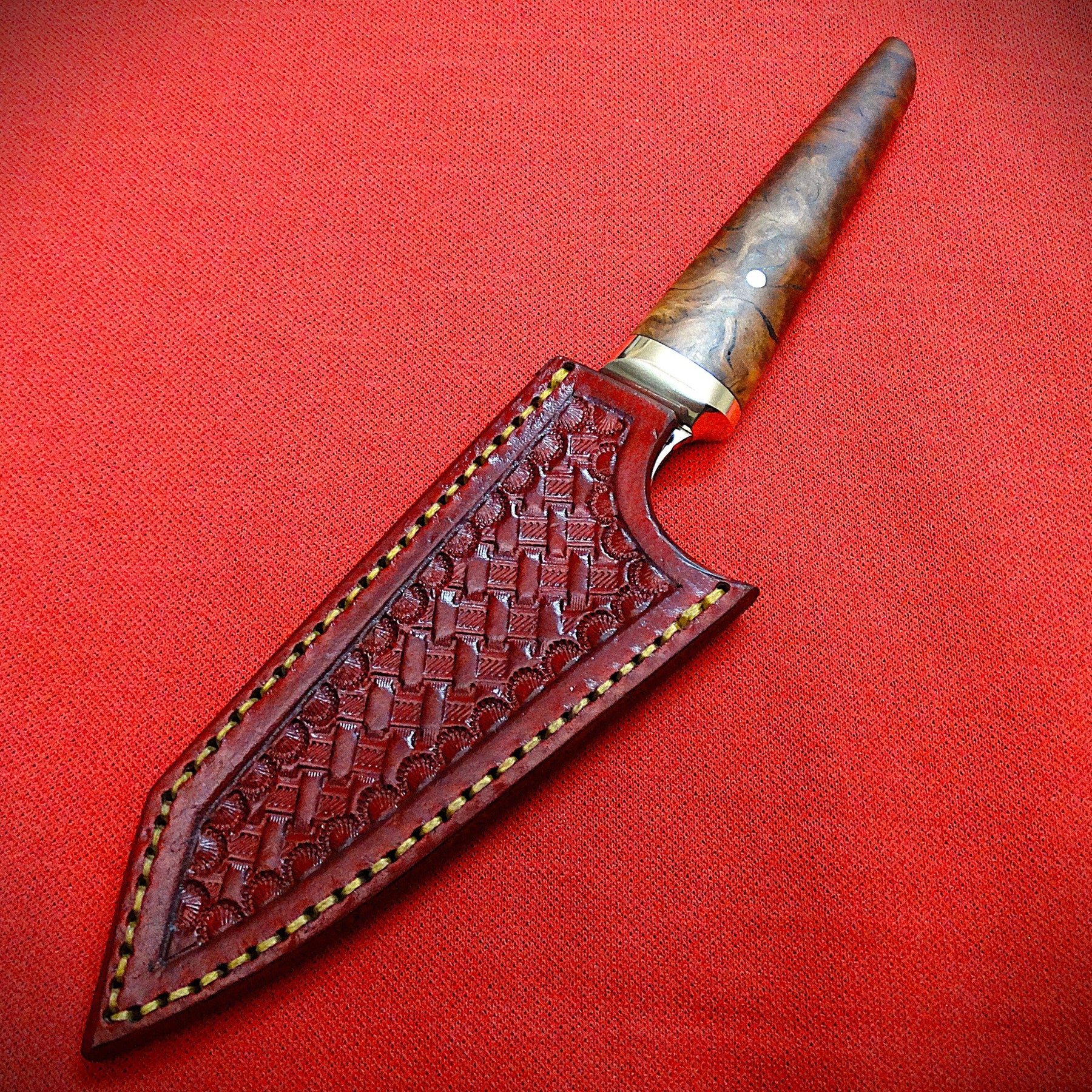 Paring kitchen knife Burl timber, leather sheath