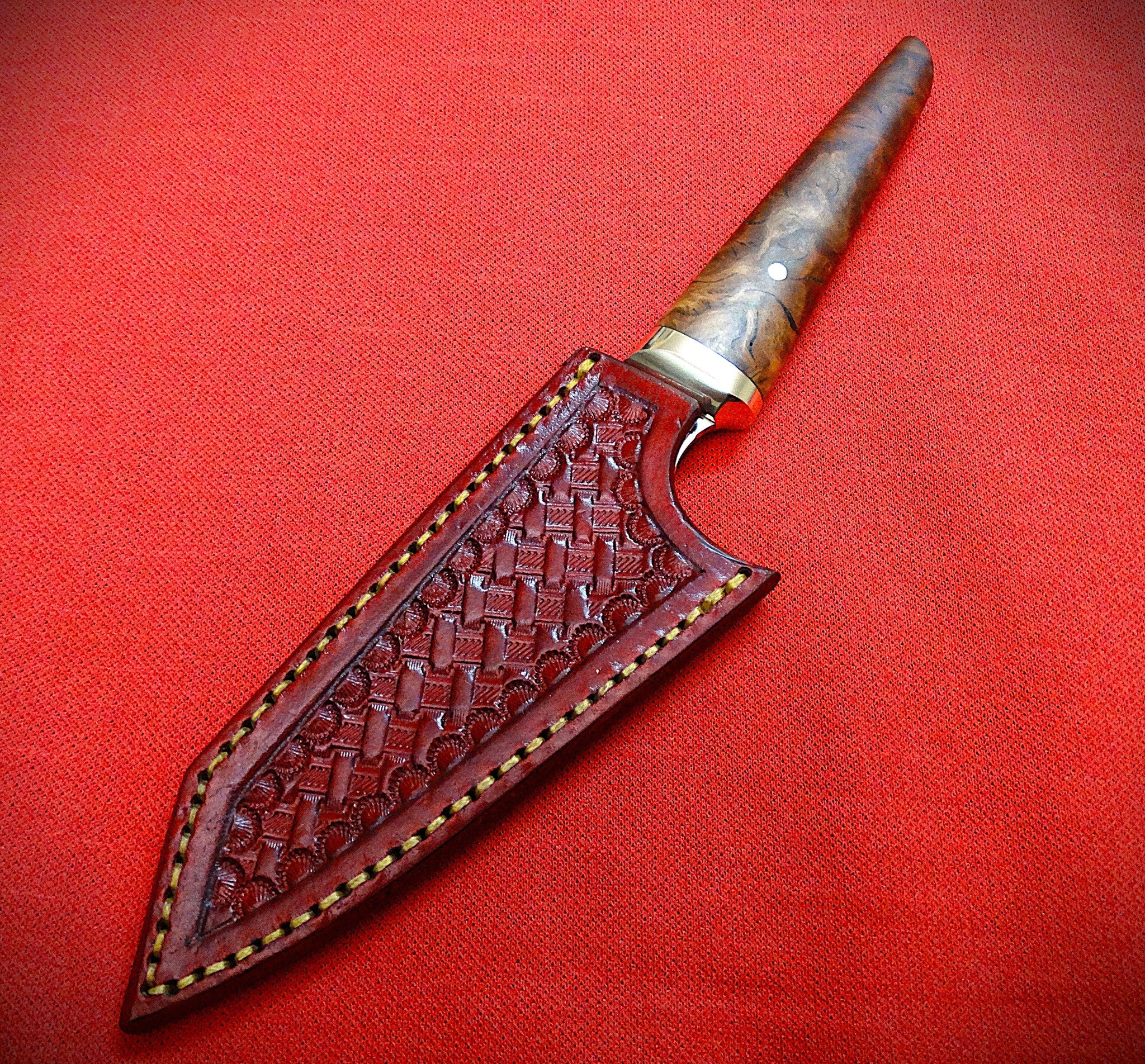 Paring kitchen knife Burl timber, leather sheath