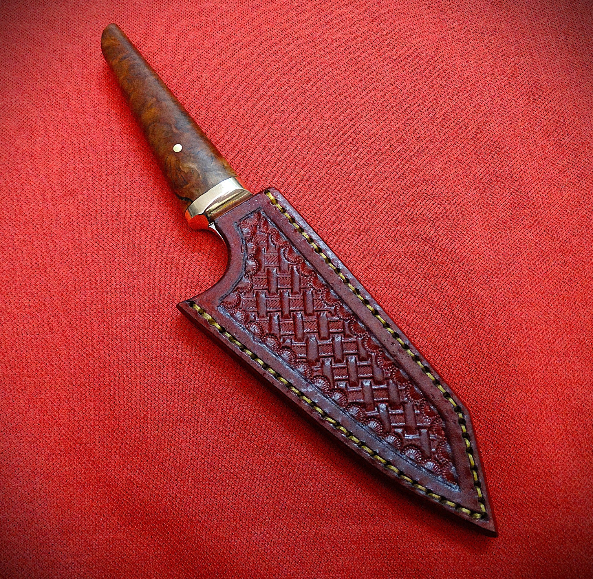Paring kitchen knife Burl timber, leather sheath