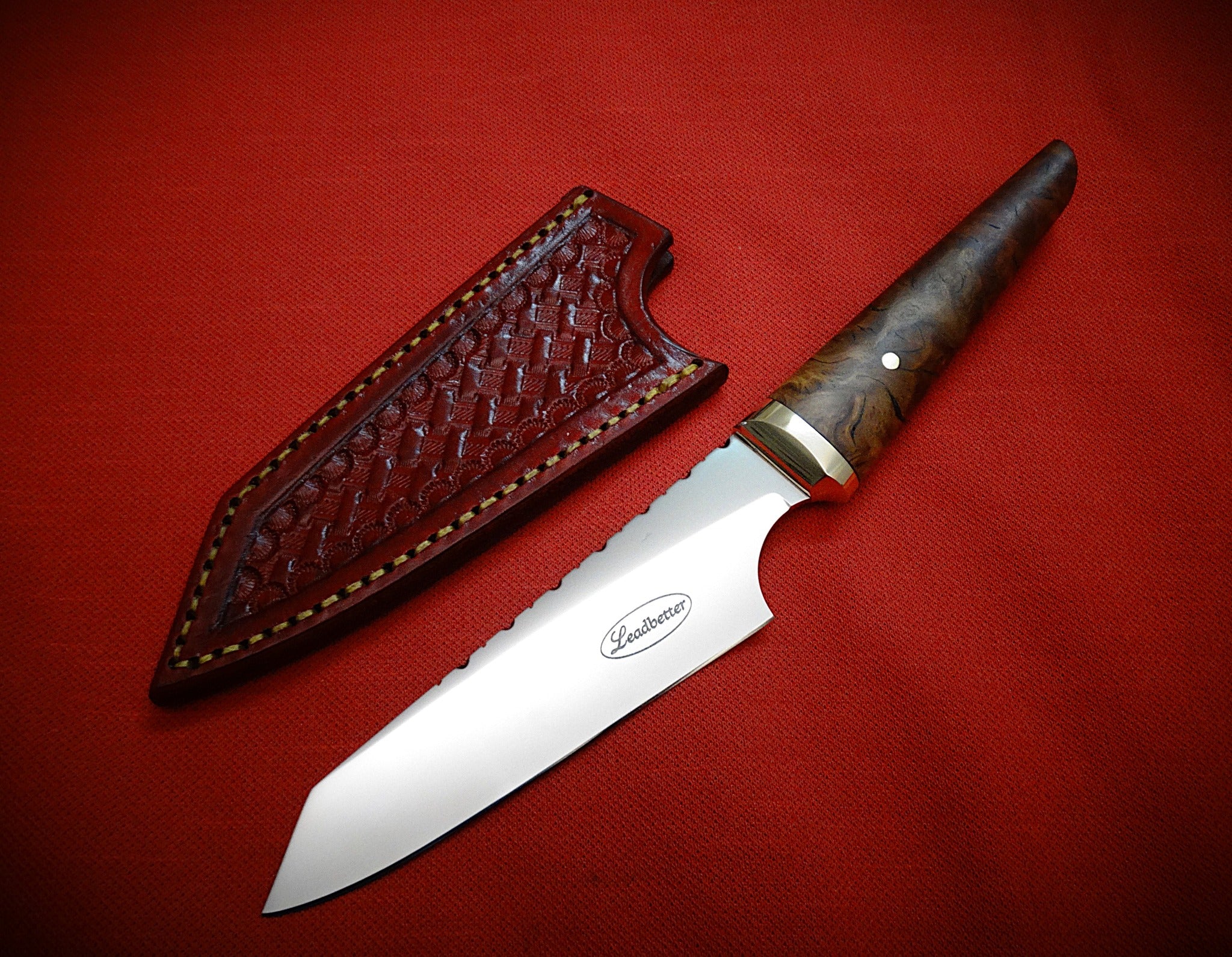 Paring kitchen knife Burl timber, leather sheath
