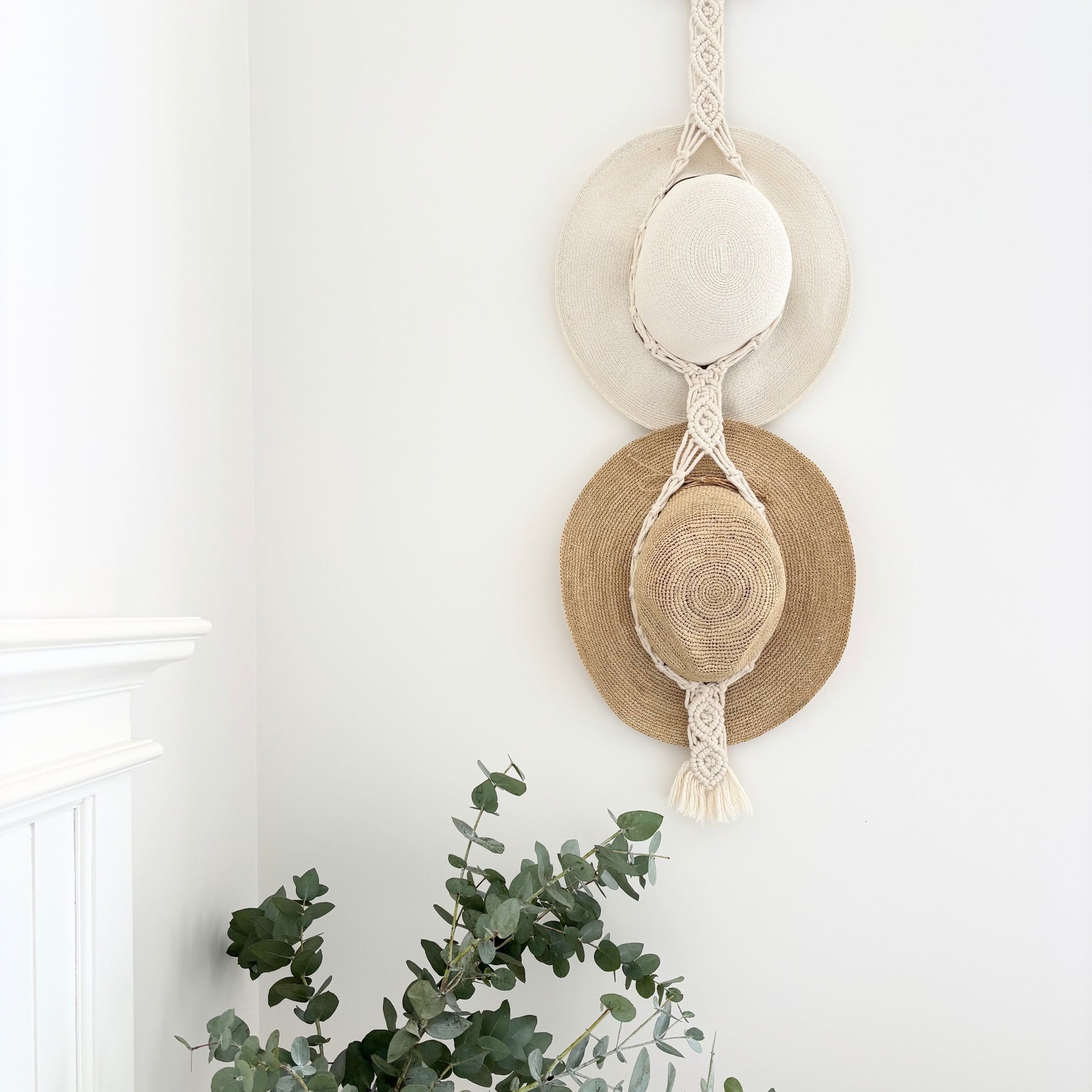 Macrame Hat Hanger - Double - Driftwood or Wood Ring Option