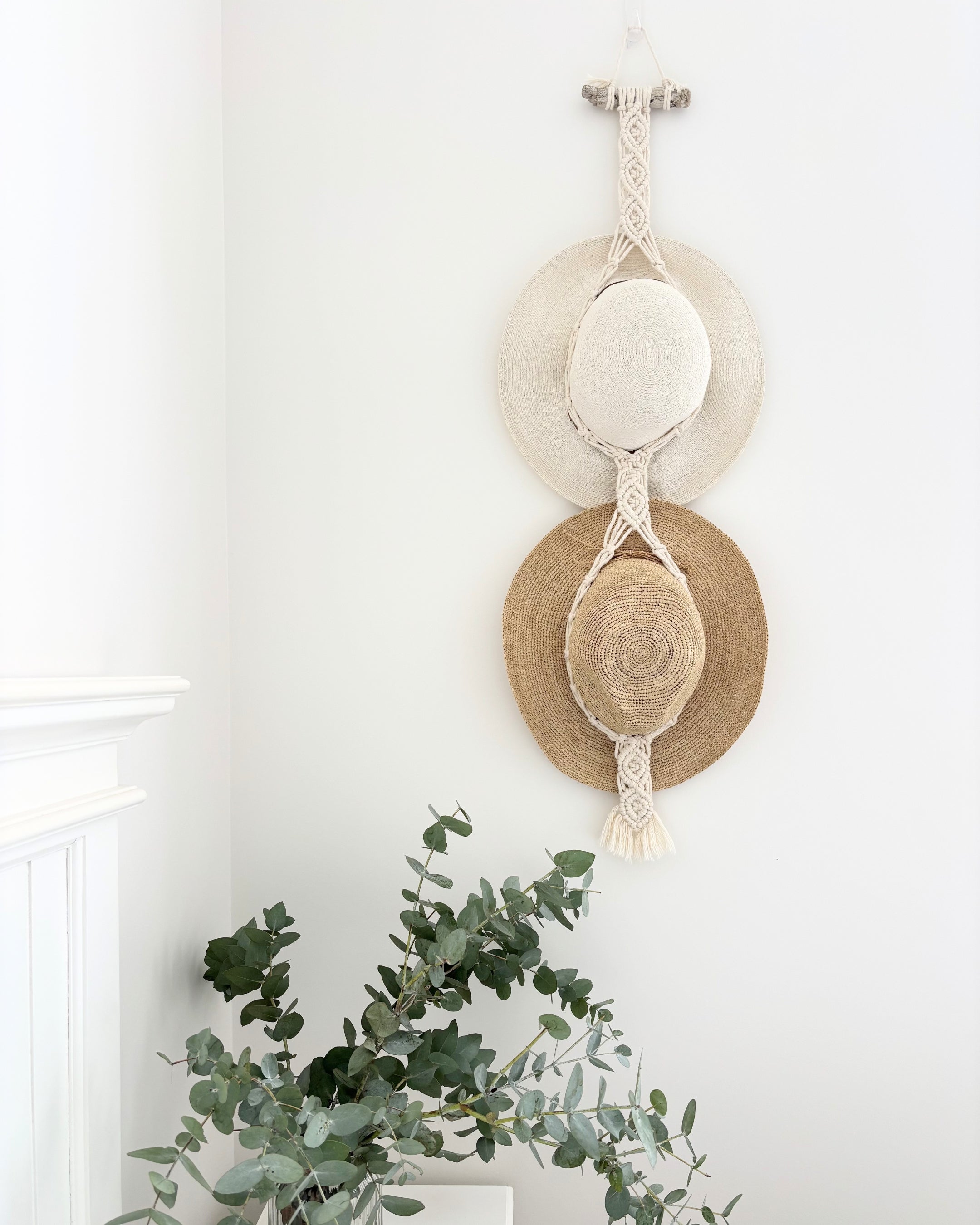 Macrame Hat Hanger - Double - Driftwood or Wood Ring Option