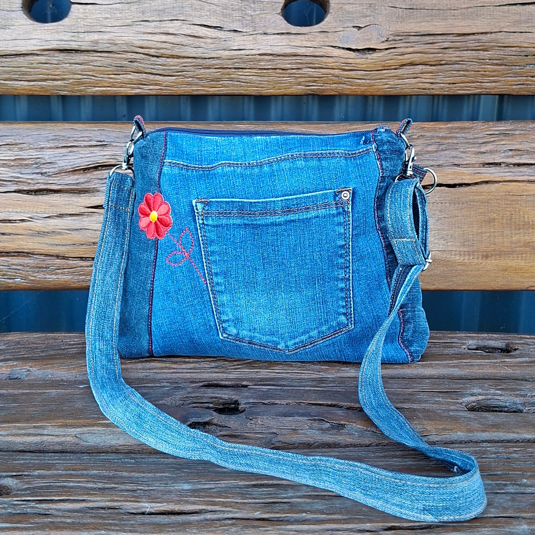 SALE - Dr Zeuss Style Fabric & Recycled Denim Shoulder Bag