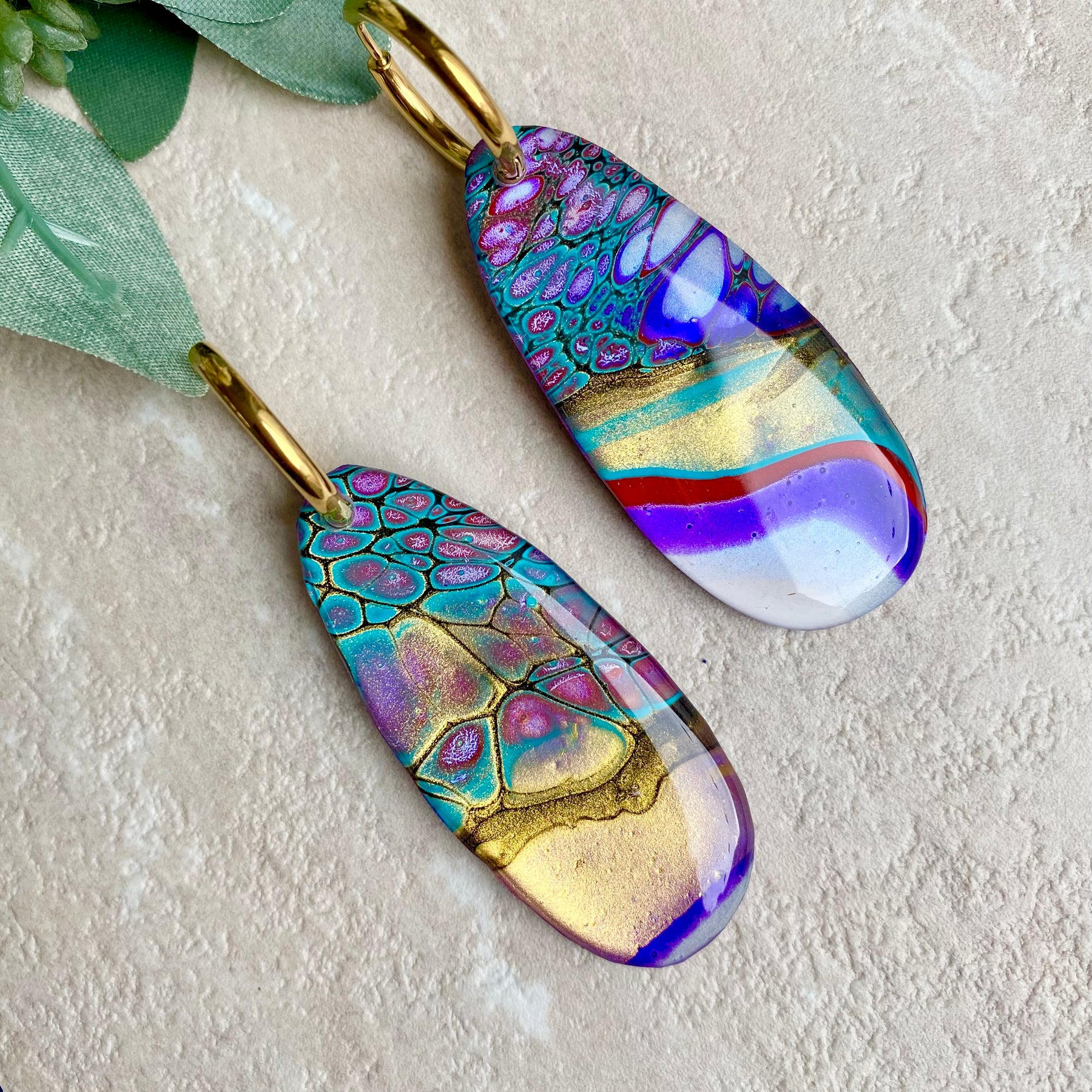 SOLD Colourful Wearable Art Hoop Earrings