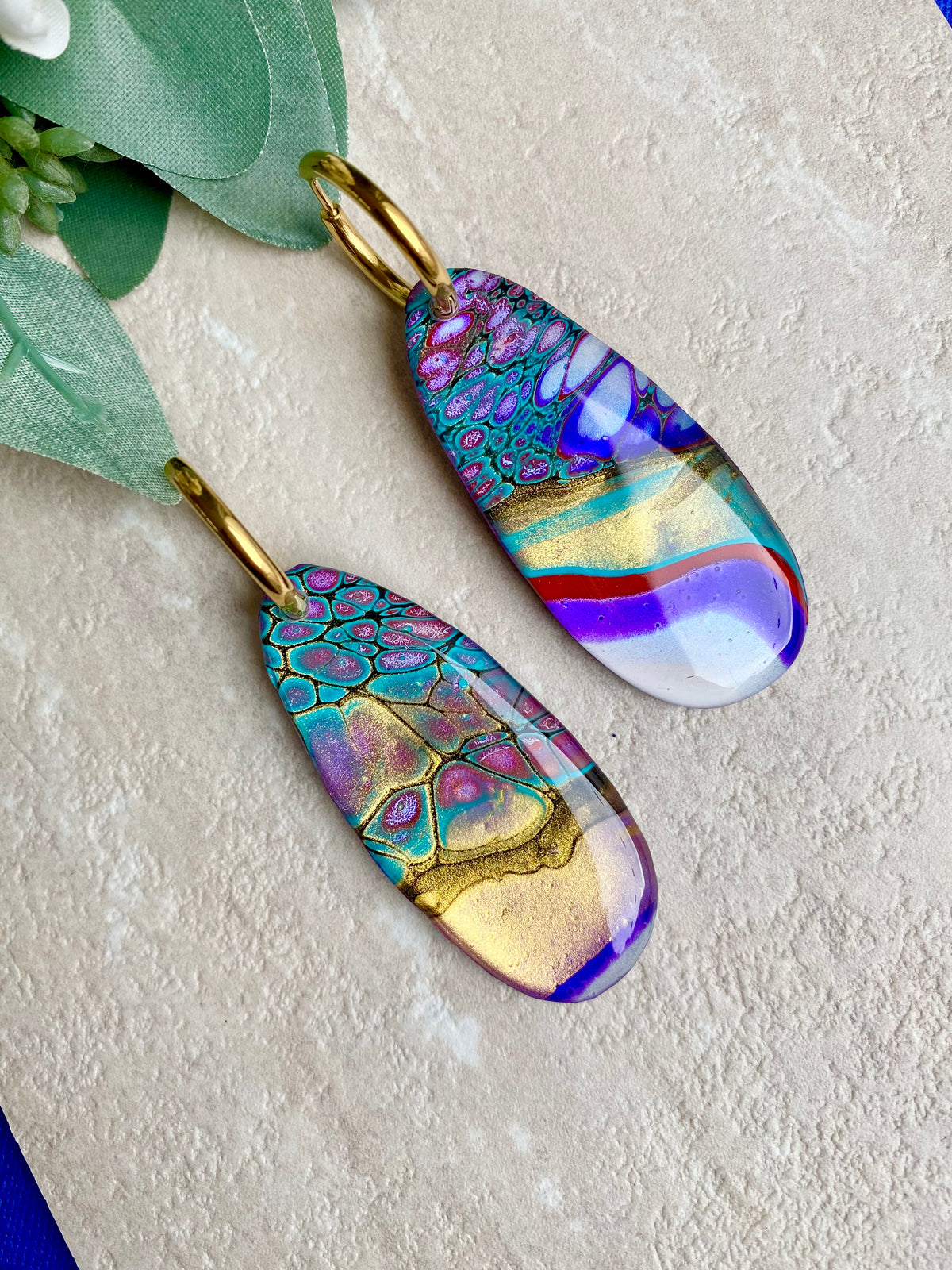 SOLD Colourful Wearable Art Hoop Earrings