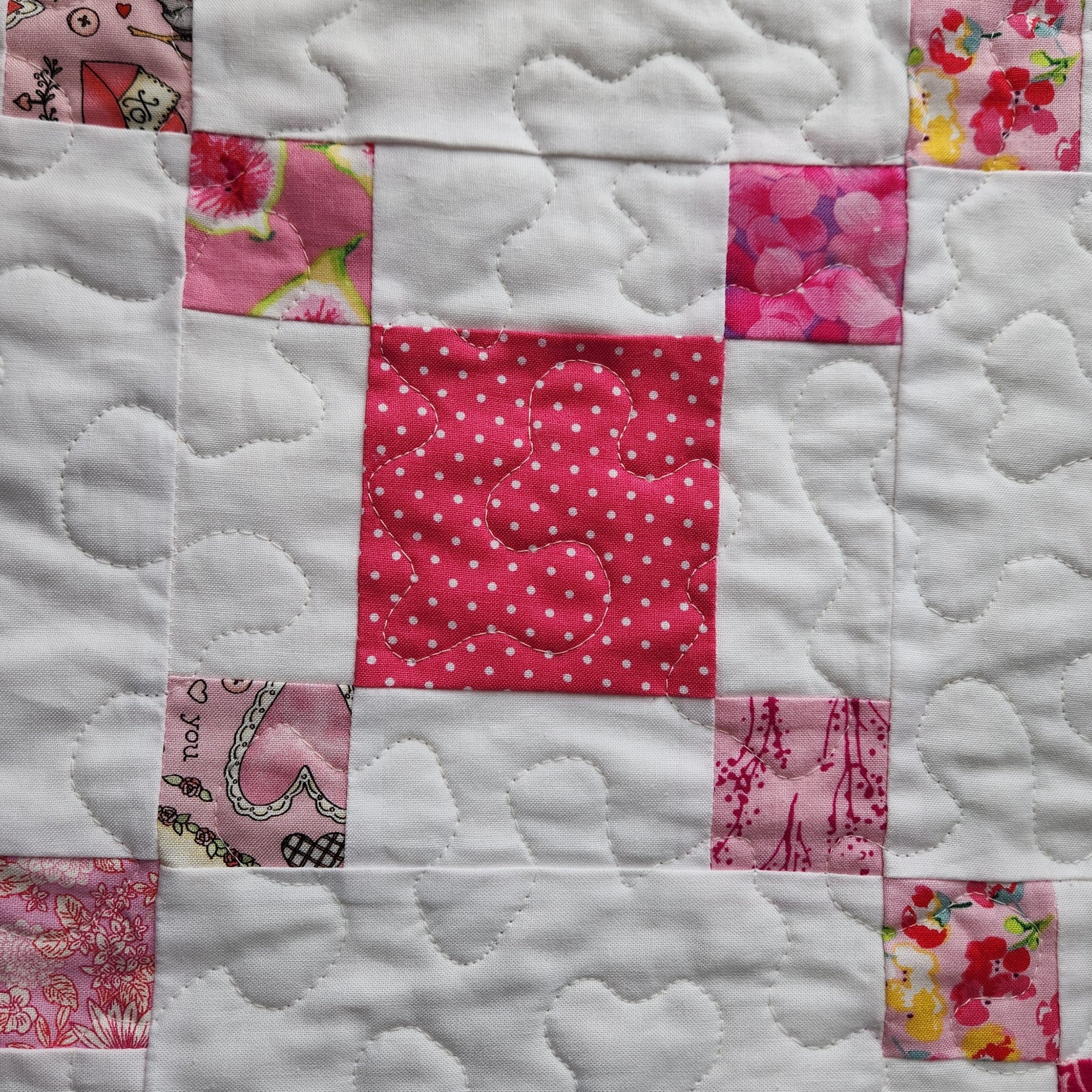 Pink Irish Chain Patchwork Quilt - Lap / Crib Size