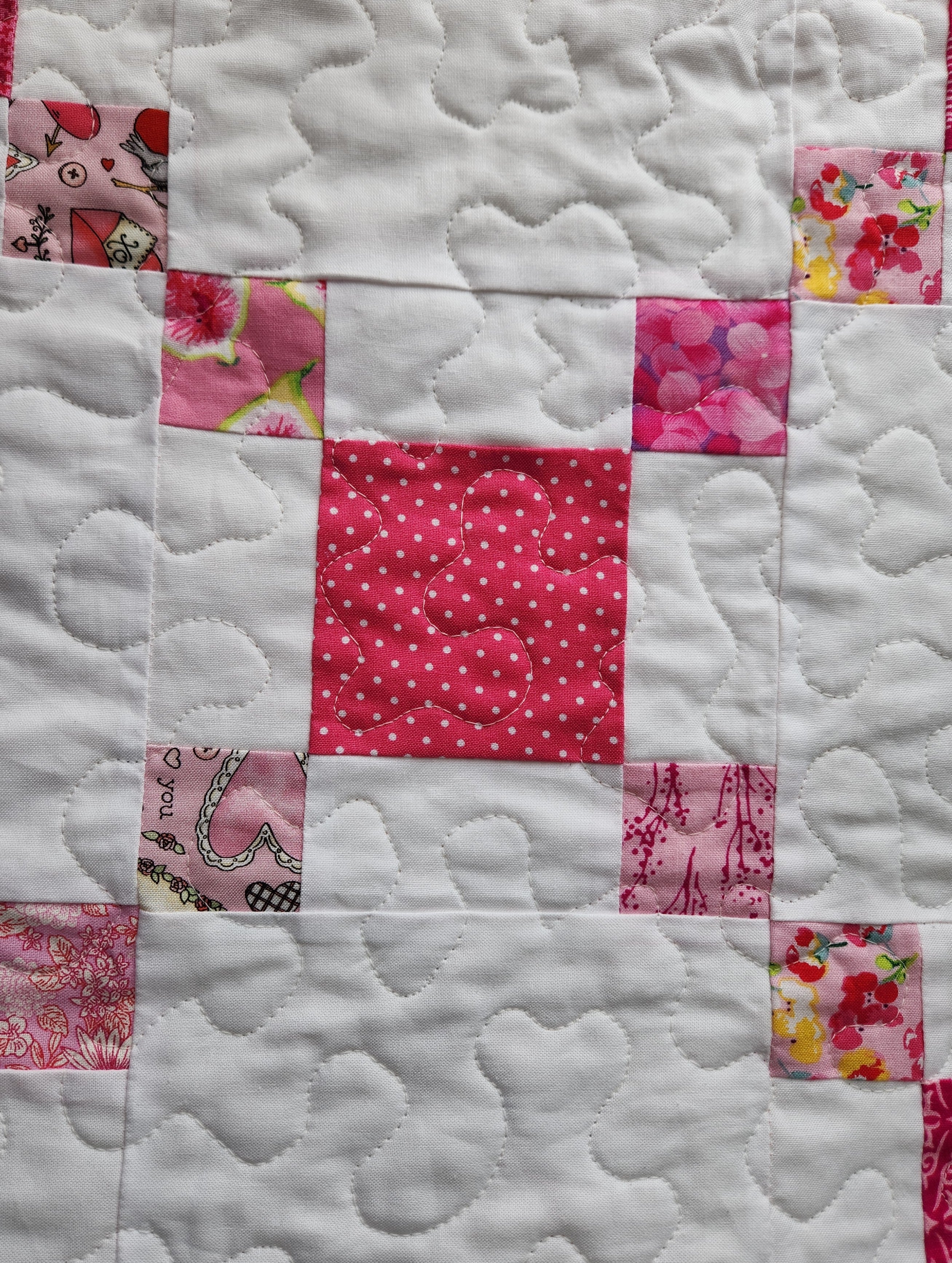 Pink Irish Chain Patchwork Quilt - Lap / Crib Size