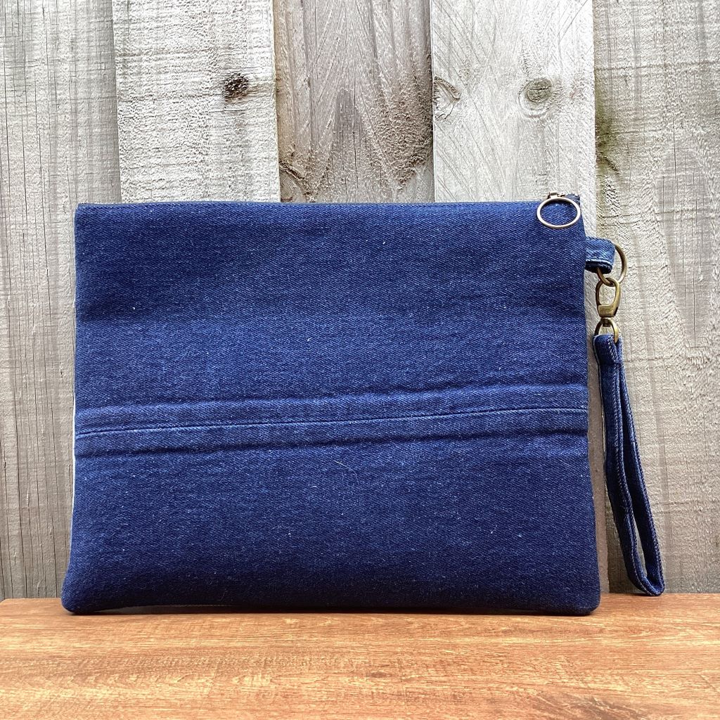 Large Upcycled Denim Pouch – Red Pocket Heart