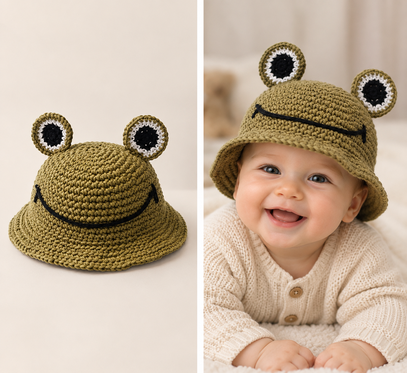 Hand-Crocheted Cotton Baby Hat Happy Frog