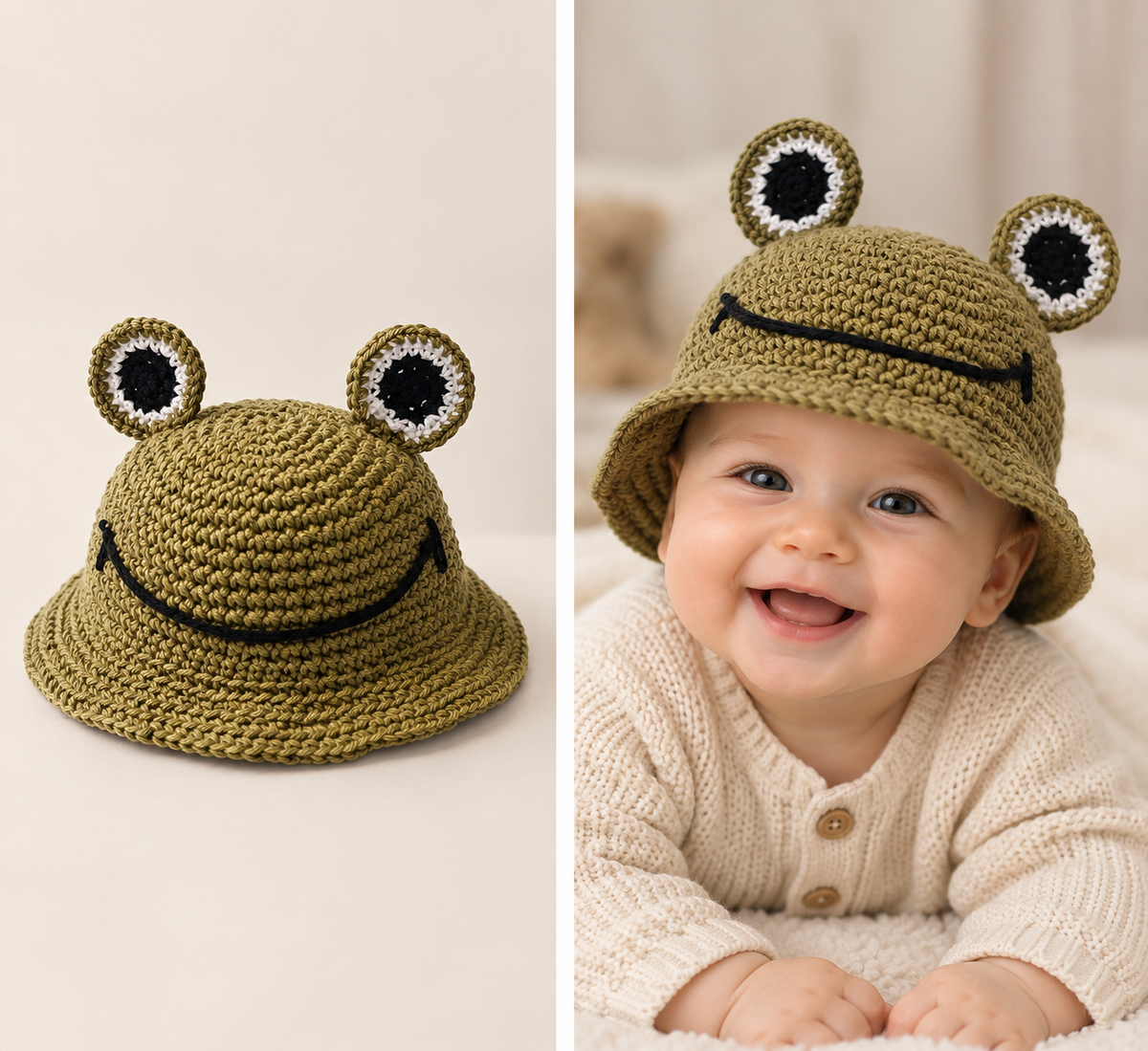Hand-Crocheted Cotton Baby Hat Happy Frog