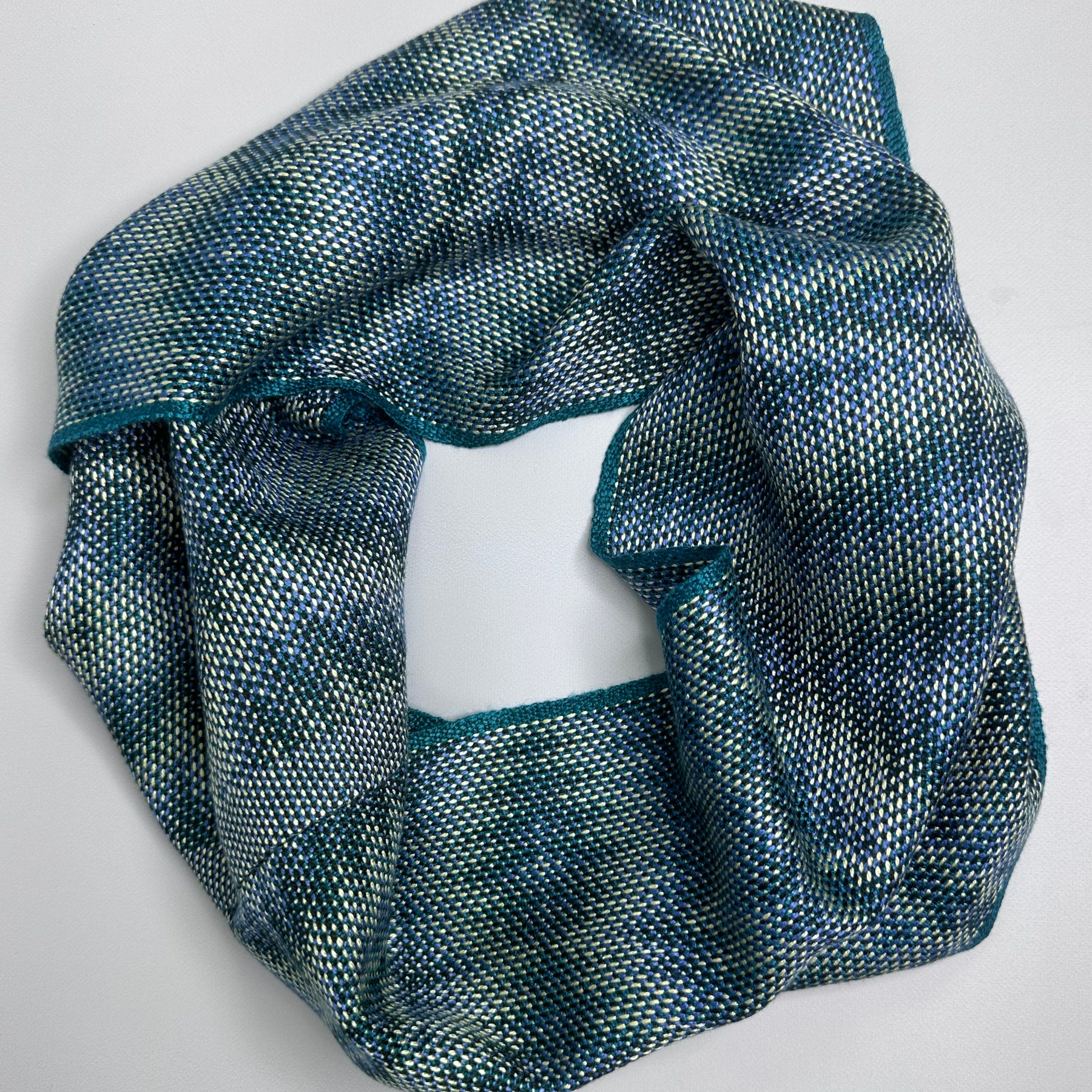 Handwoven Tencel™ Cowl - Corris Effect with Teal Weft