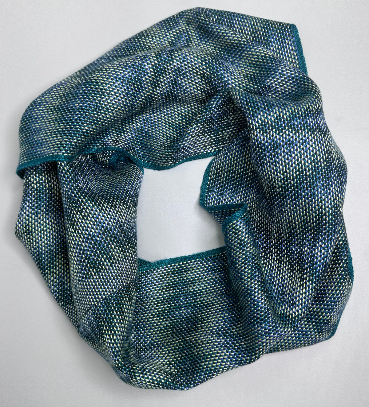 Handwoven Tencel™ Cowl - Corris Effect with Teal Weft