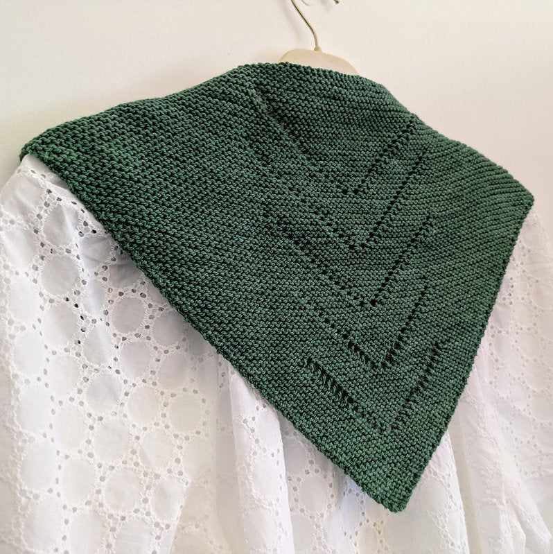 Hand Knit Merino Wool Triangle Scarf: 1930s Style Kerchief with Simple Lace Detail