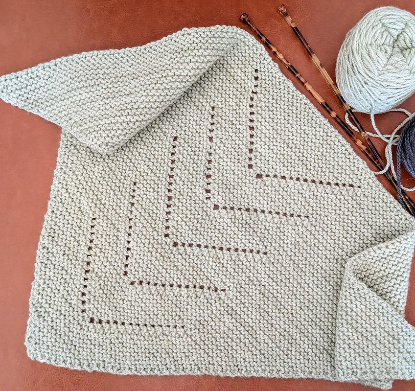 Hand Knit Merino Wool Triangle Scarf: 1930s Style Kerchief with Simple Lace Detail
