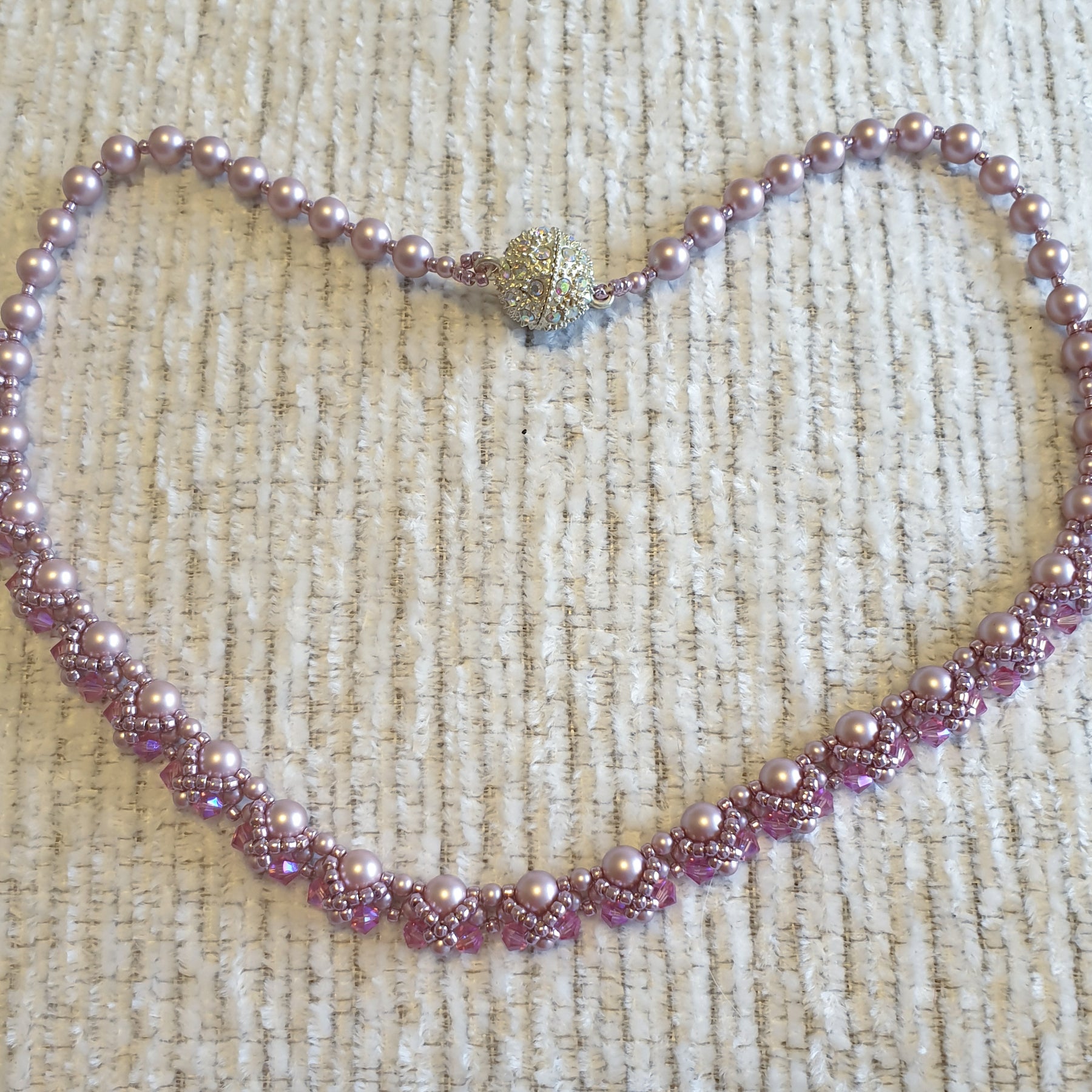 Pink Pearl and Crystal Necklace