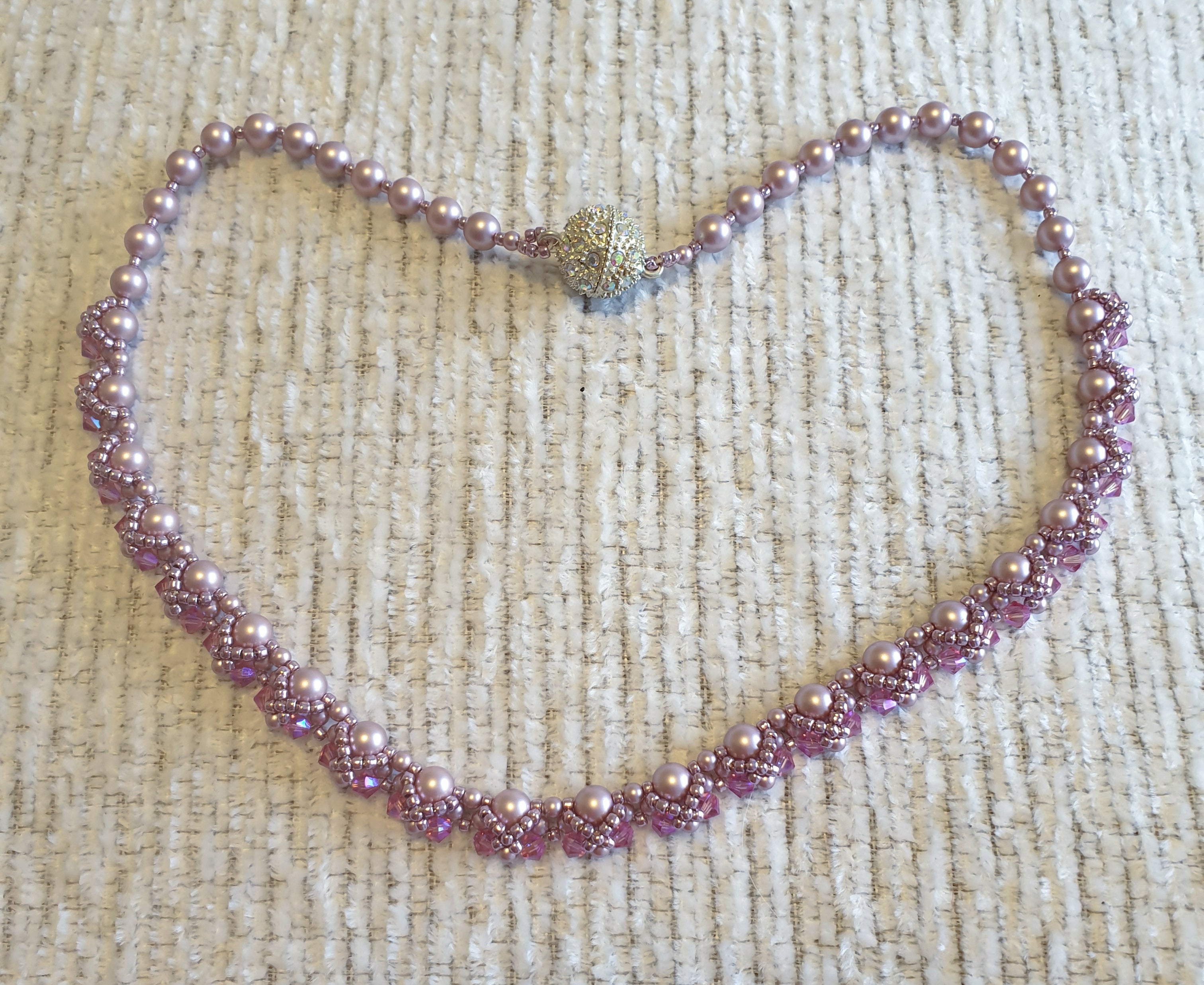 Pink Pearl and Crystal Necklace