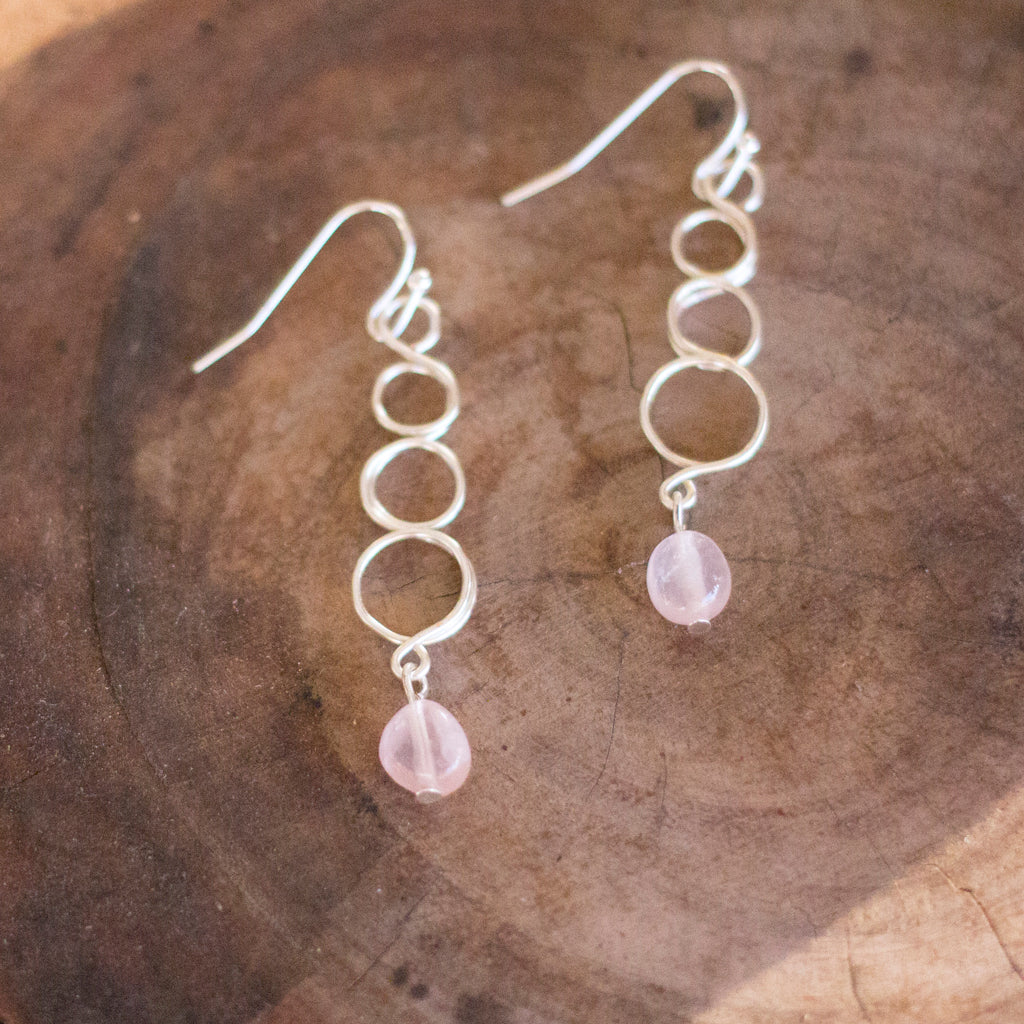 Natural Rose Quartz Gemstone Silver Earrings | Crystal Jewellery