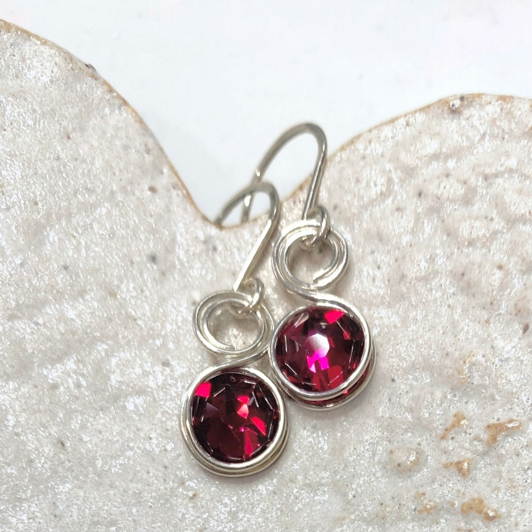 NEW Ruby Red crystal dangle earrings | Sterling silver | July birthstone gift