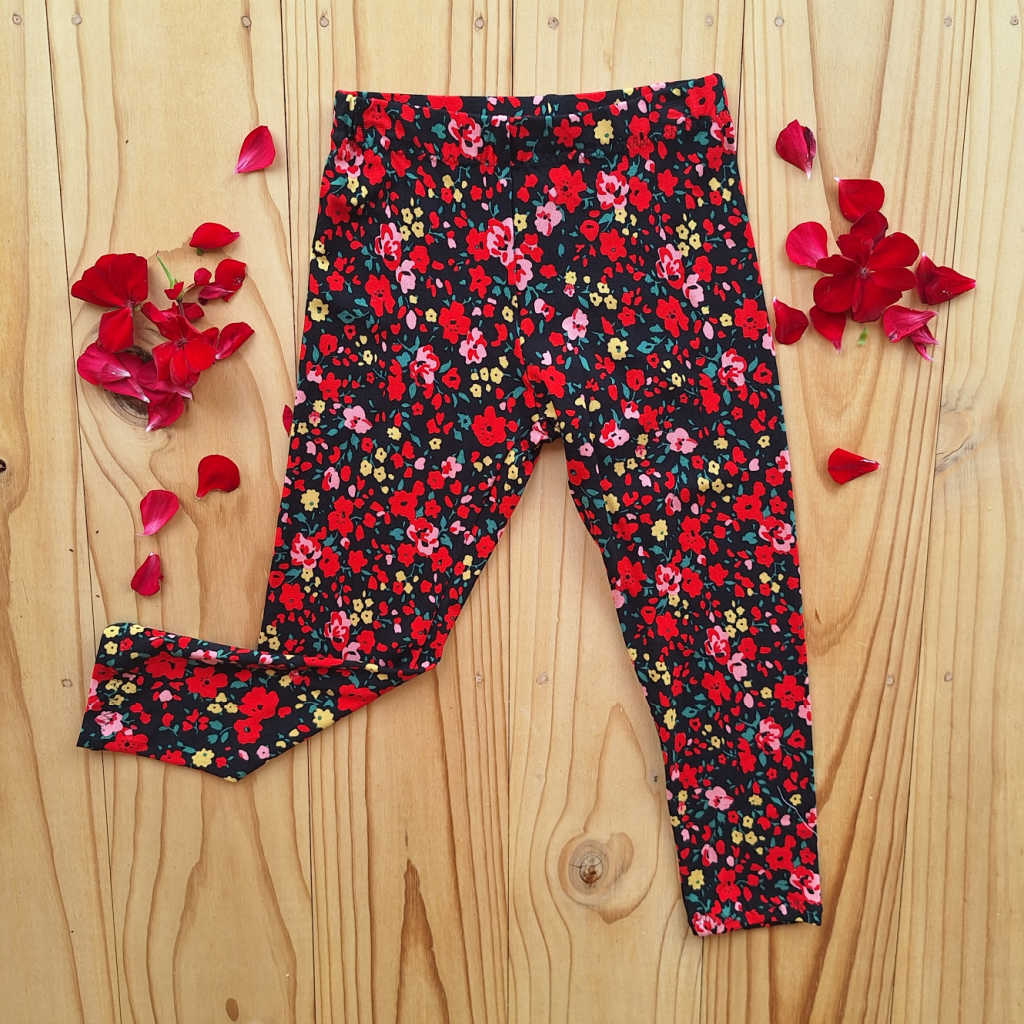 Handmade Black and Red Floral Leggings | Size 10 years