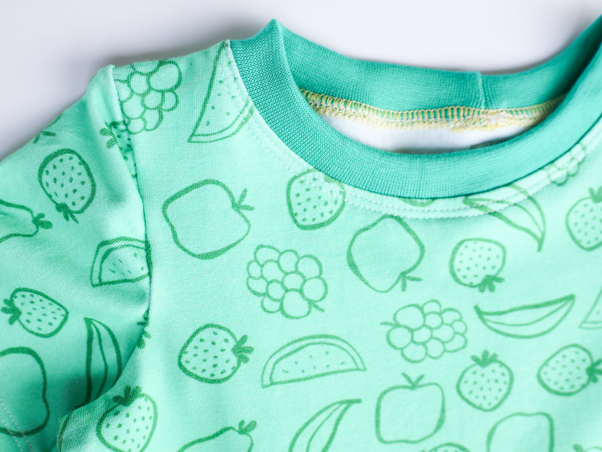 Green fruit salad organic cotton dress 2026-27