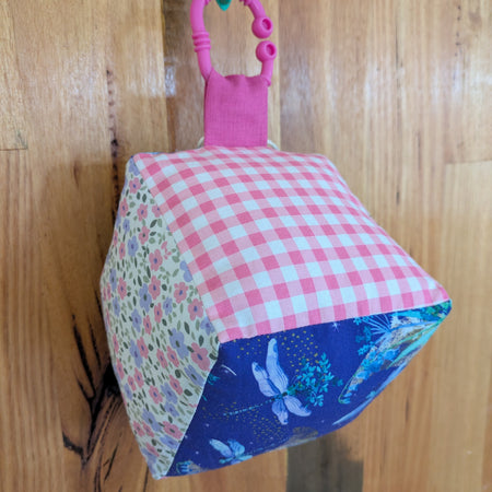 Dragon Fly, Floral, Pink Check Soft Baby Cube