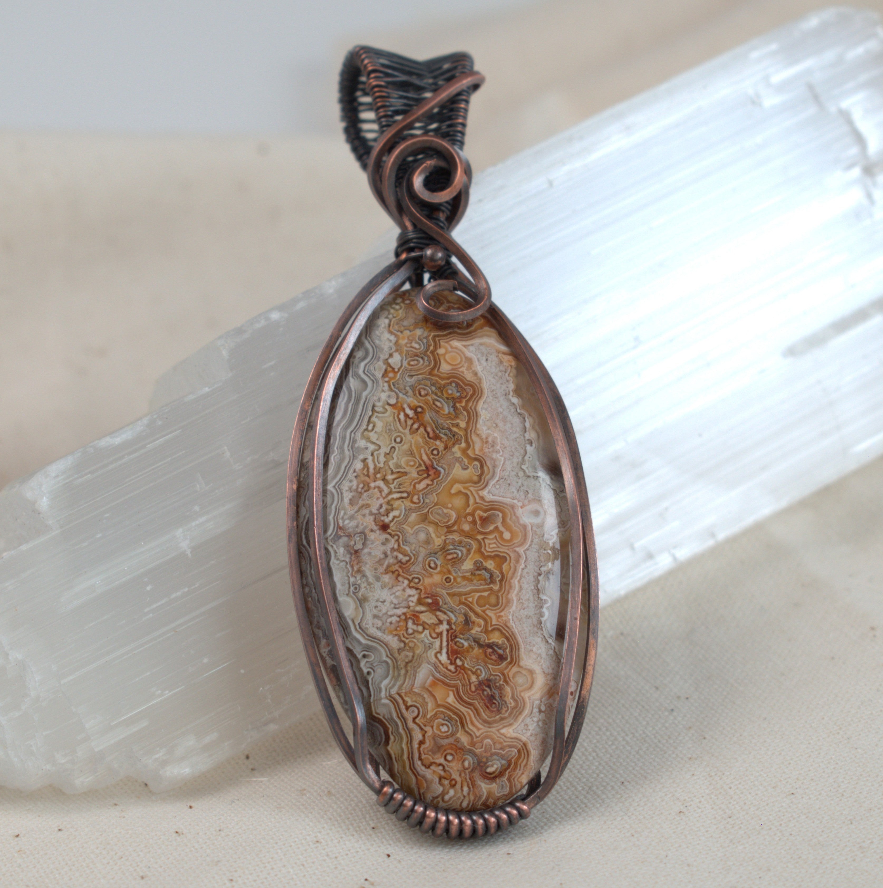 Written in Stone - Crazy Lace Agate Copper Pendant