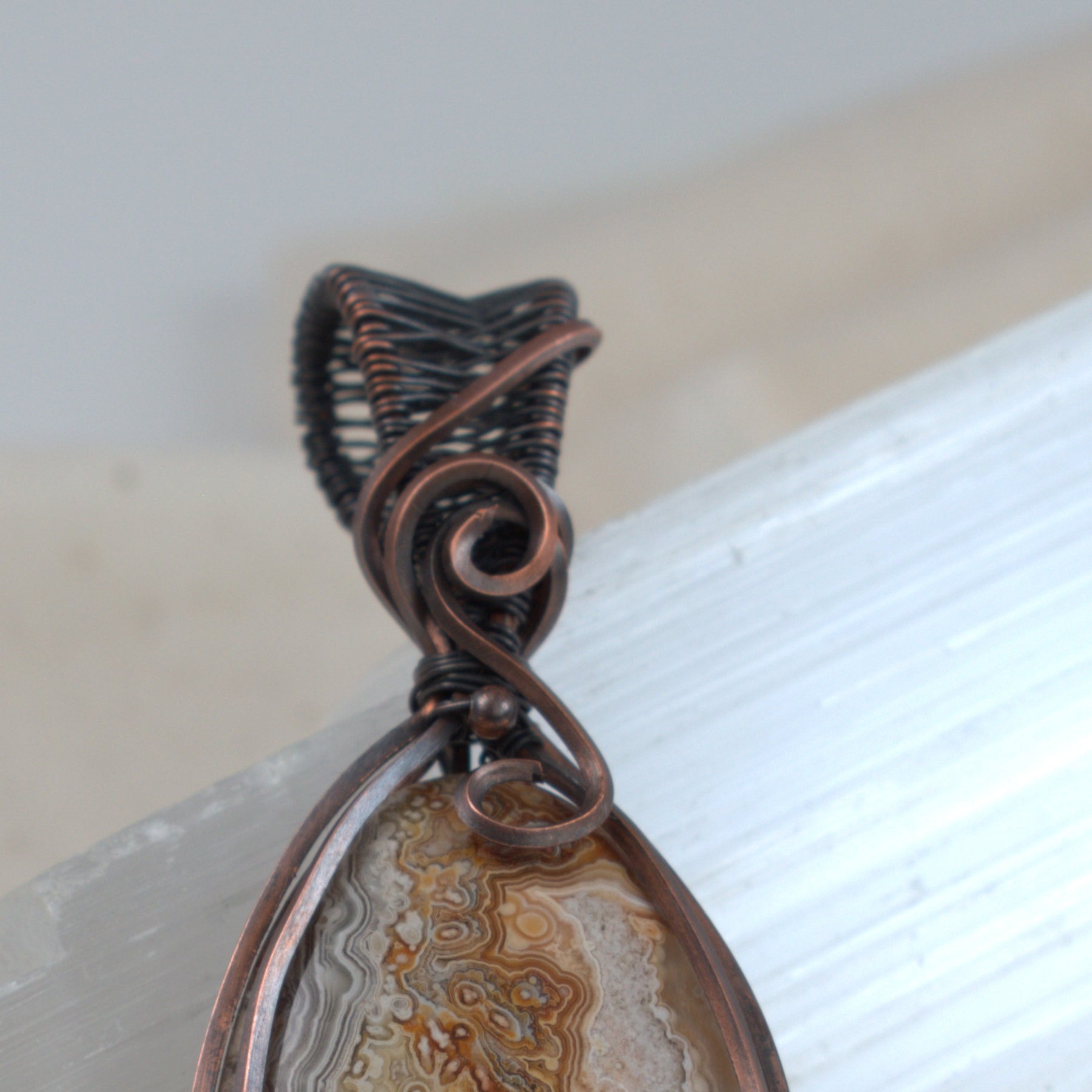 Written in Stone - Crazy Lace Agate Copper Pendant