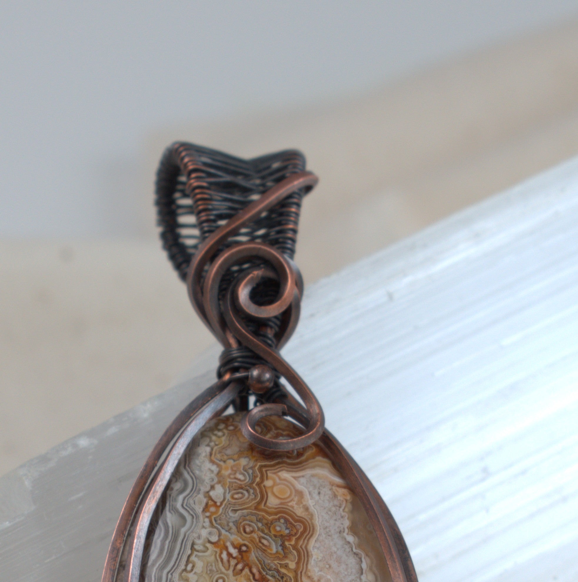Written in Stone - Crazy Lace Agate Copper Pendant