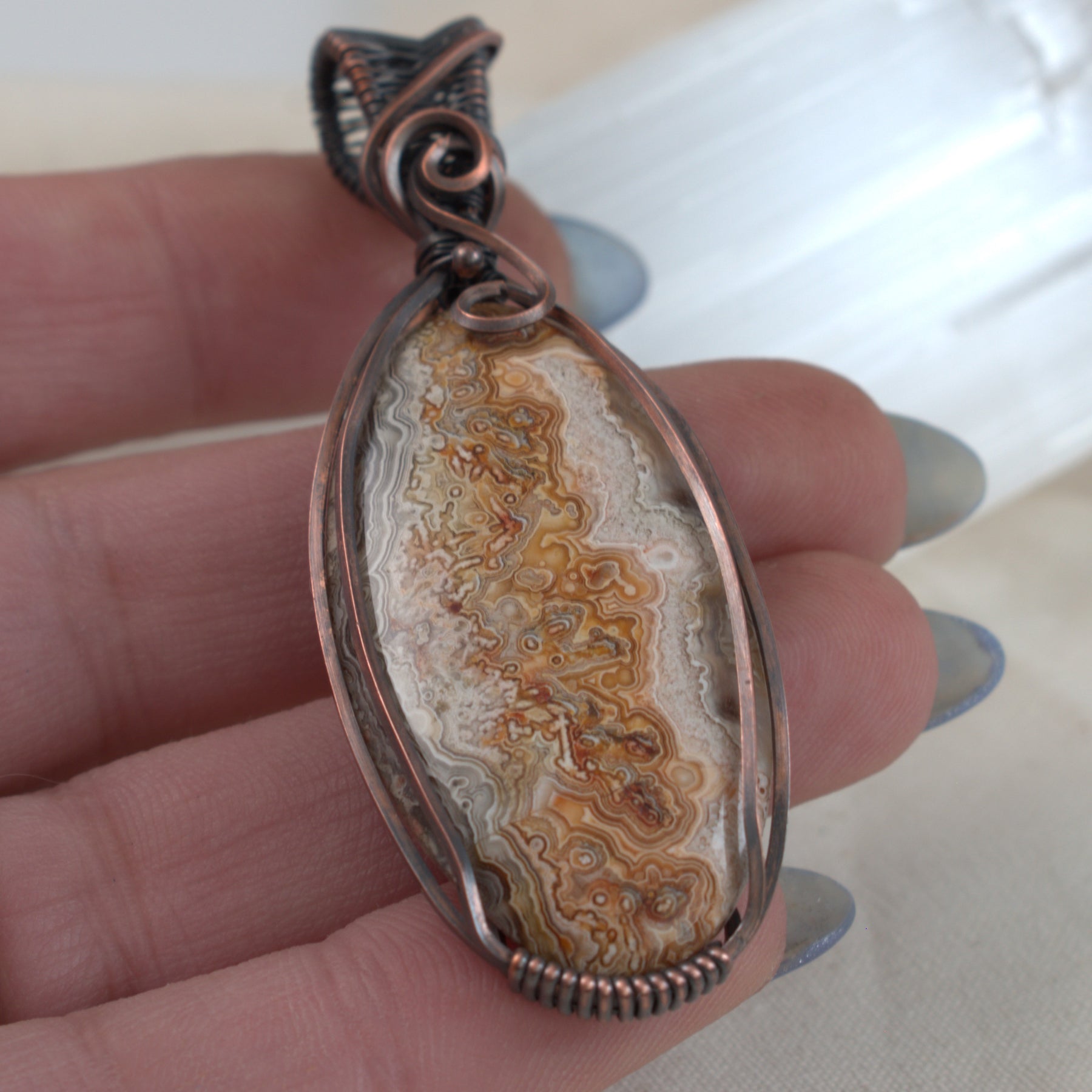 Written in Stone - Crazy Lace Agate Copper Pendant