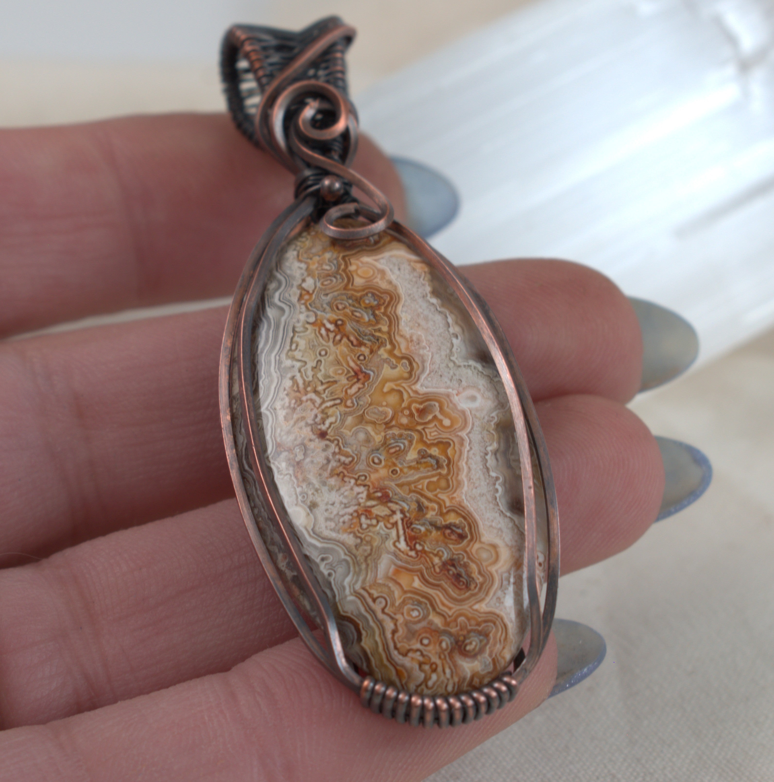 Written in Stone - Crazy Lace Agate Copper Pendant