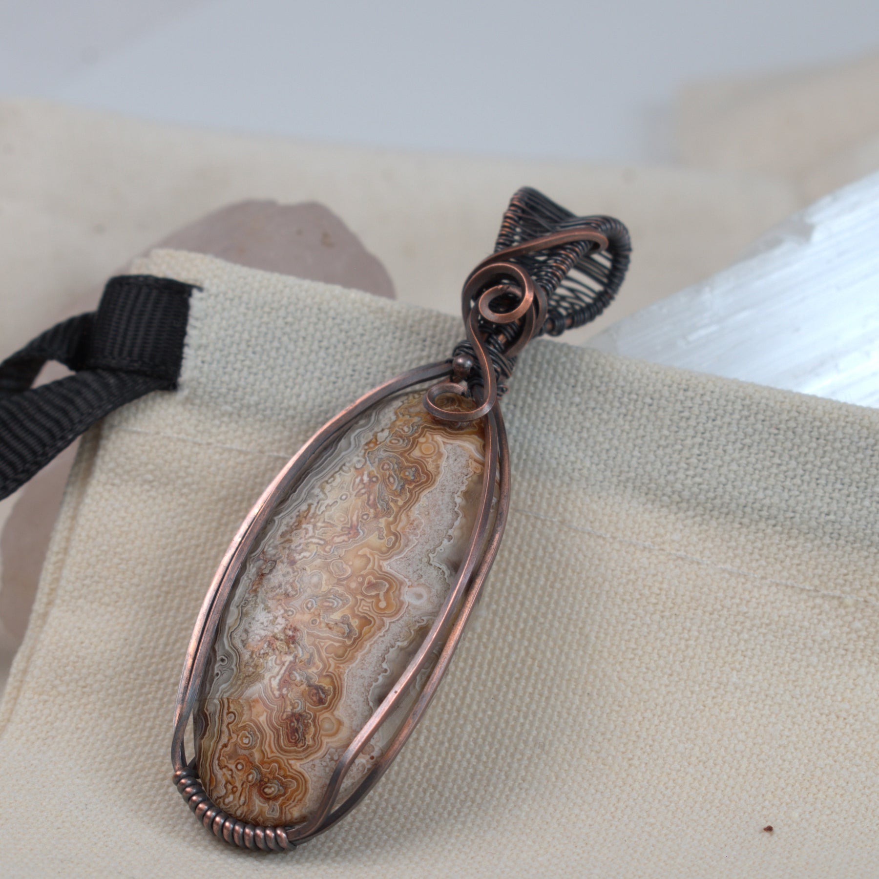 Written in Stone - Crazy Lace Agate Copper Pendant