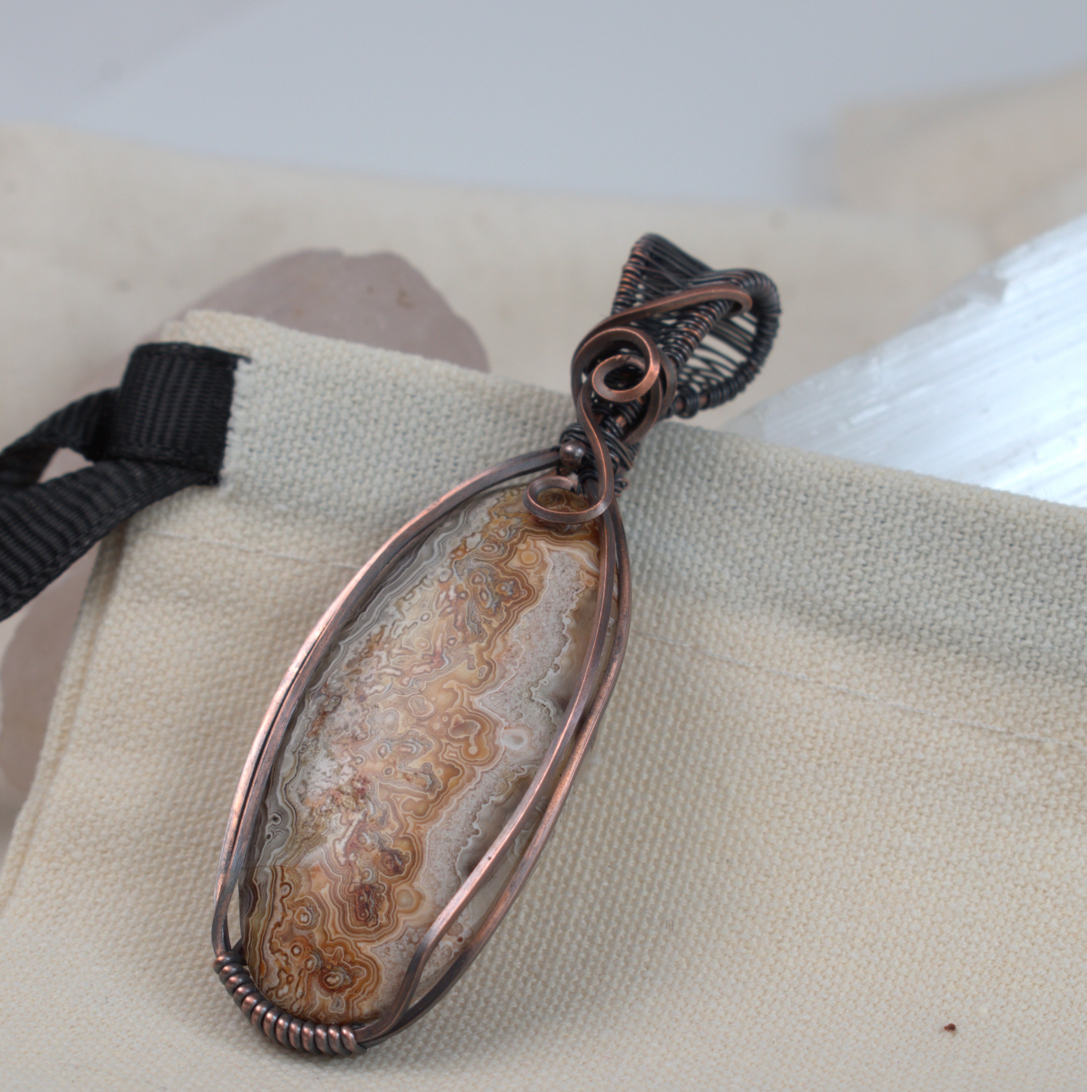 Written in Stone - Crazy Lace Agate Copper Pendant