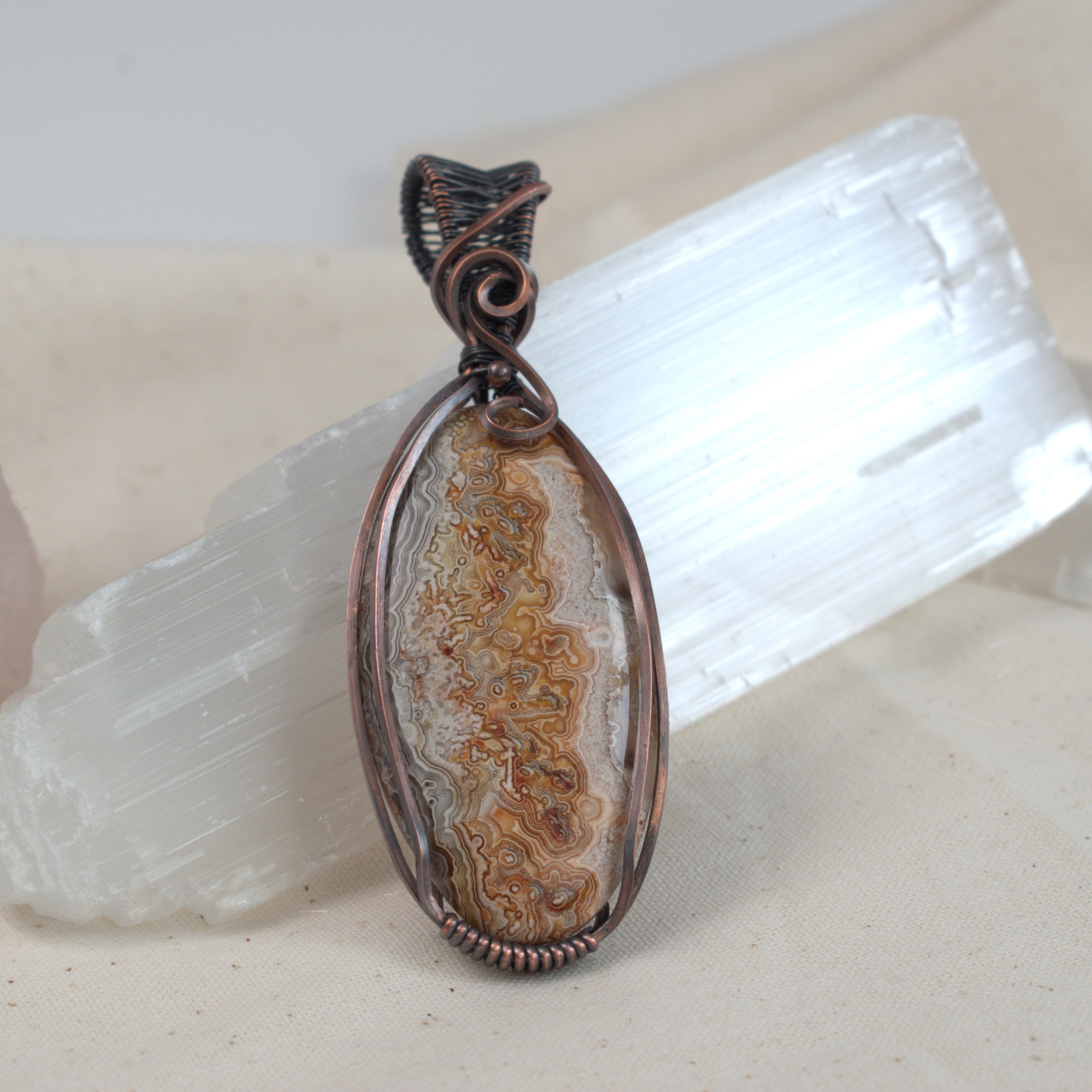 Written in Stone - Crazy Lace Agate Copper Pendant