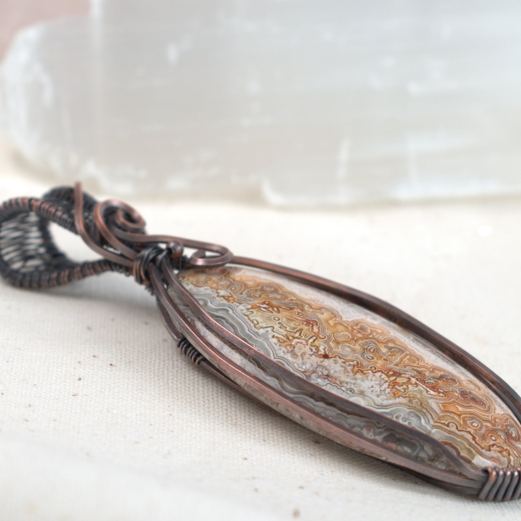 Written in Stone - Crazy Lace Agate Copper Pendant