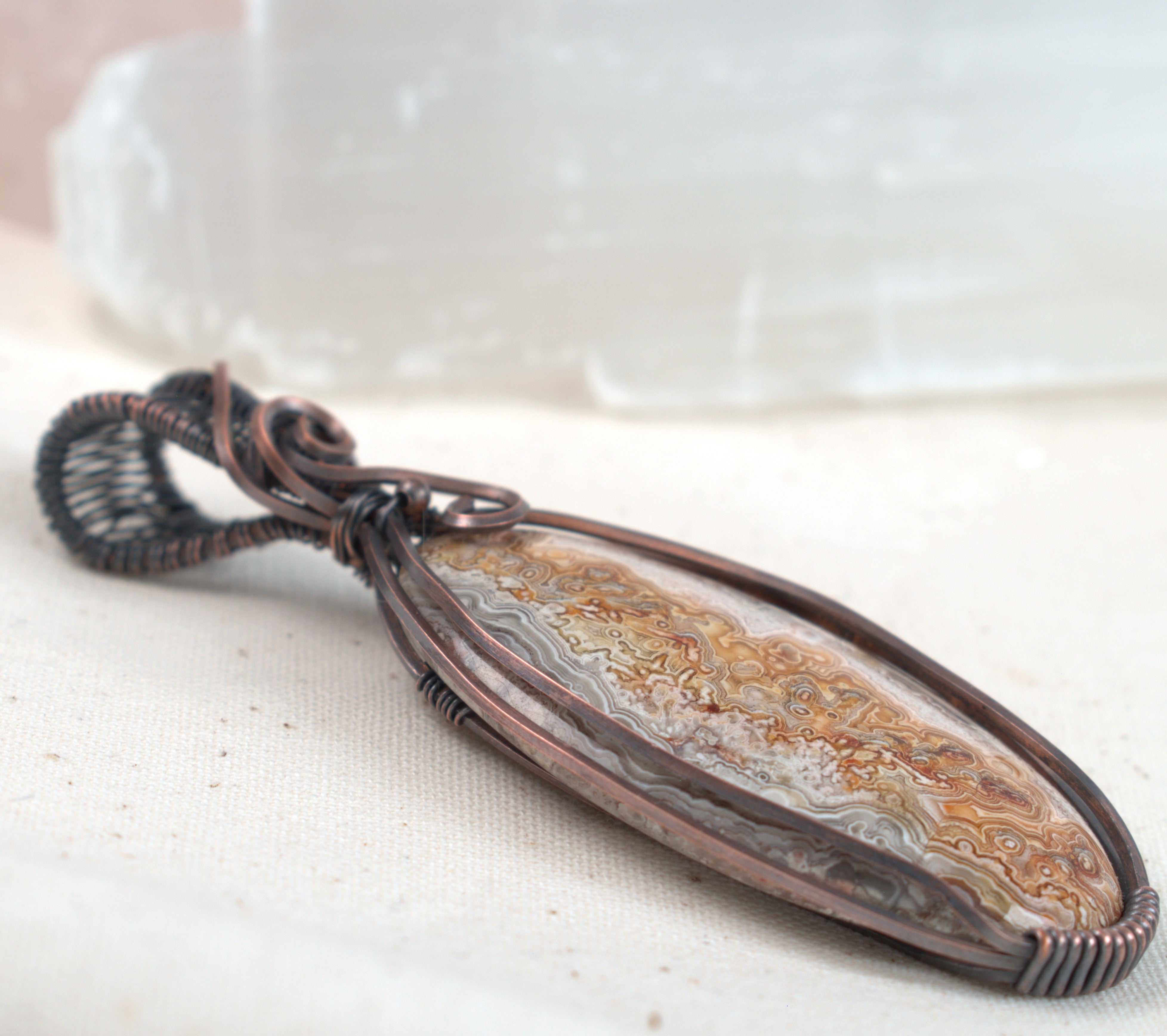 Written in Stone - Crazy Lace Agate Copper Pendant