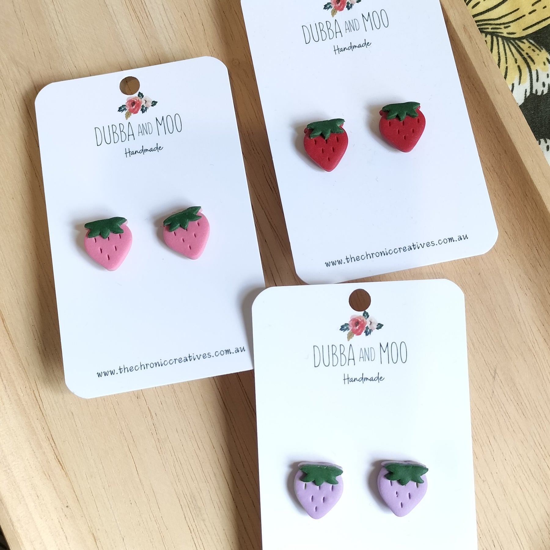 Strawberry Polymer Clay Stud Earrings - Assorted Colours