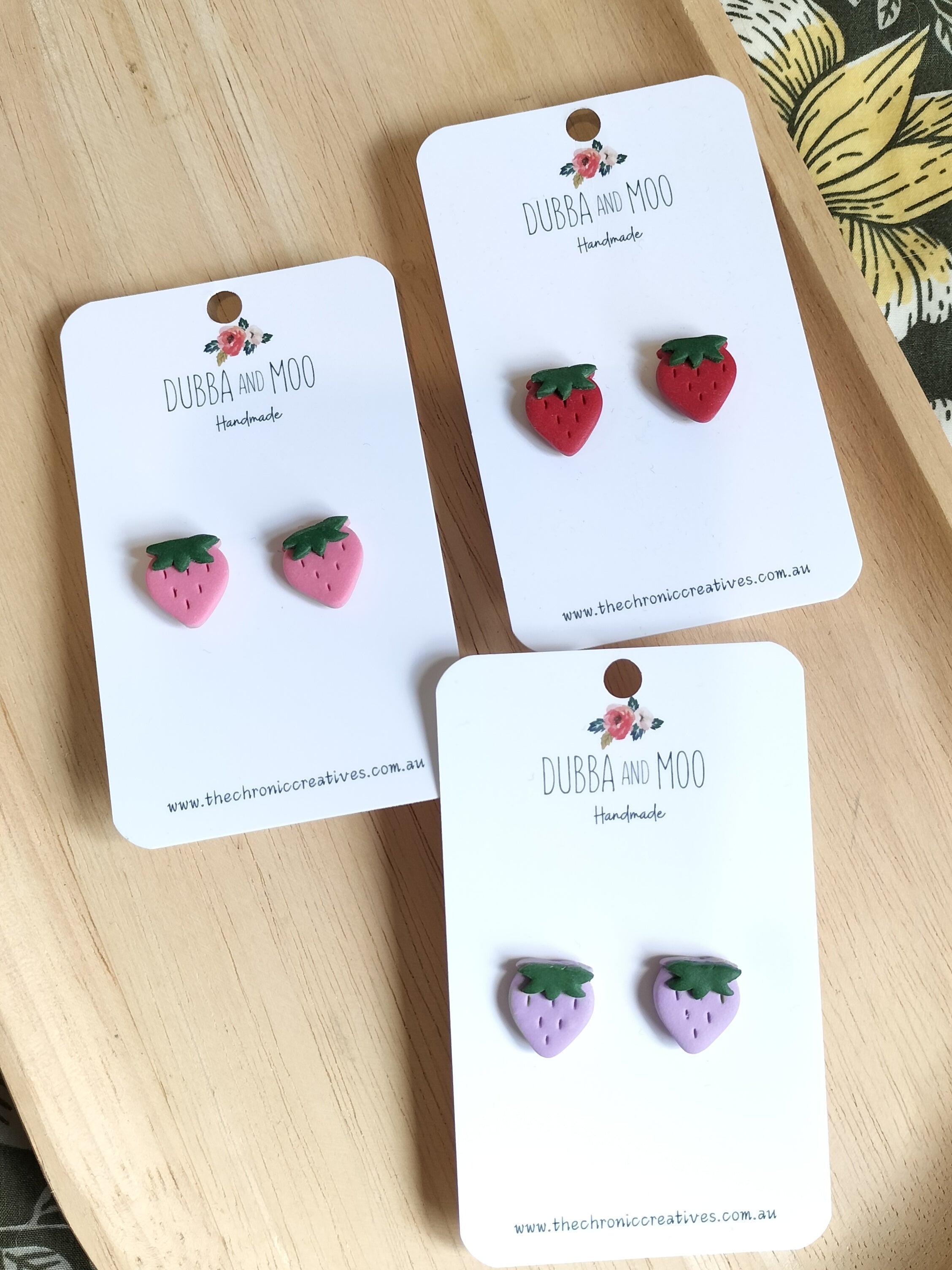 Strawberry Polymer Clay Stud Earrings - Assorted Colours