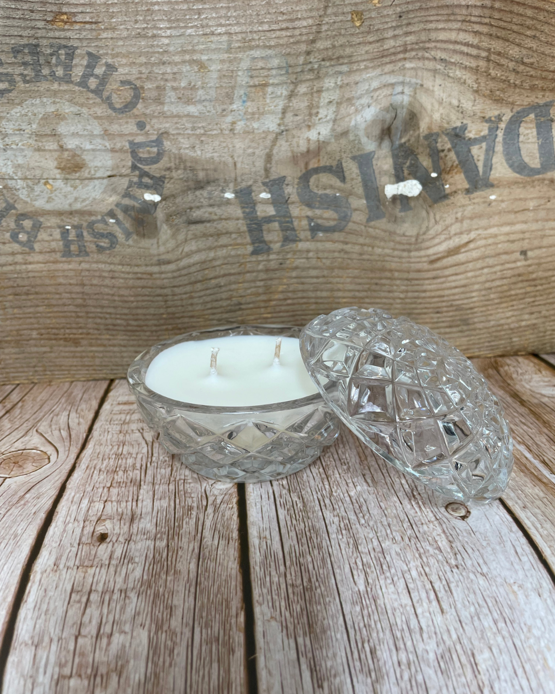 Unscented I Natural Soy Candle in a Vintage Sweets Dish with Lid