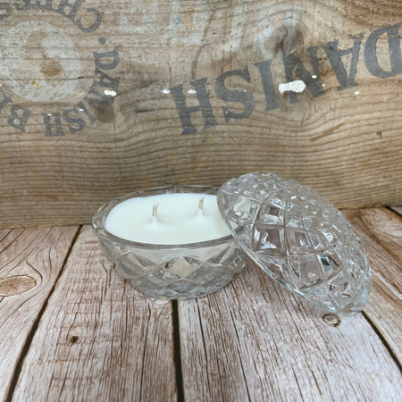 Unscented I Natural Soy Candle in a Vintage Sweets Dish with Lid